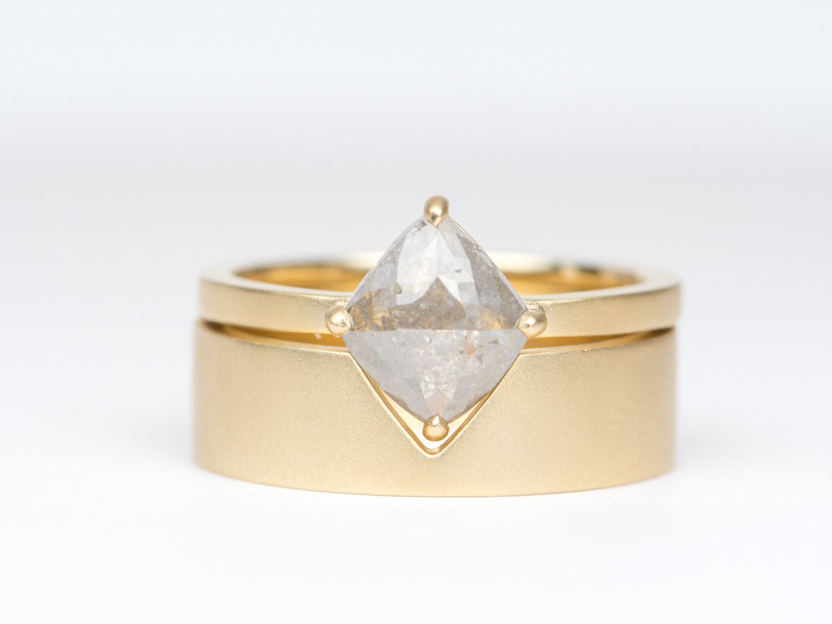 1.3ct Kite-Shape Salt and Pepper Diamond Engagement Ring with Wedding Band 14K Yellow Gold R6256 Aurora Designer