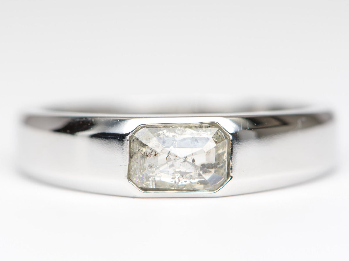 Clear Celestial Salt and Pepper Diamond Bezel Set 4mm Wide Band 14K Gold Engagement Ring R6250 Aurora Designer