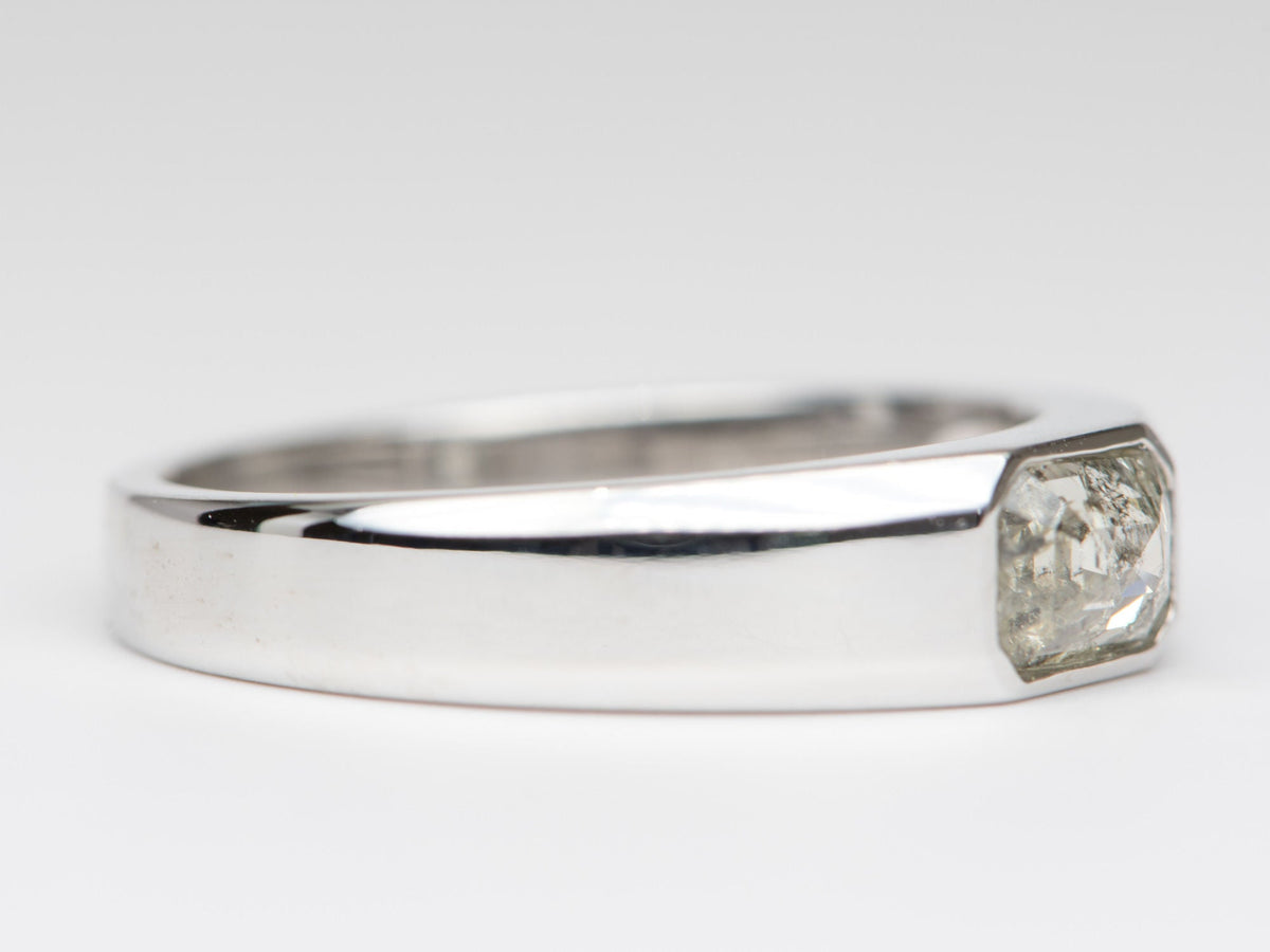 Clear Celestial Salt and Pepper Diamond Bezel Set 4mm Wide Band 14K Gold Engagement Ring R6250 Aurora Designer