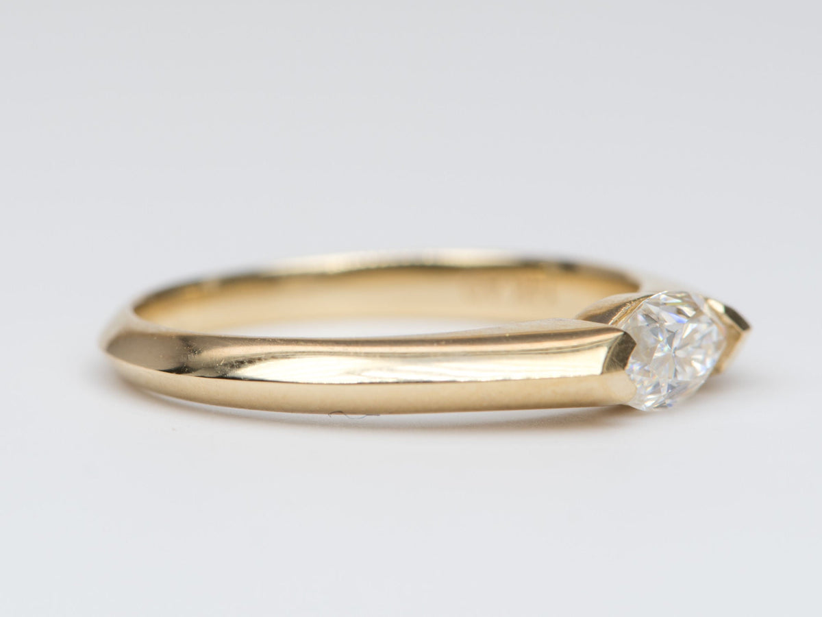 Half Carat Marquise Moissanite Half Bezel Set Band 14K Yellow Gold Engagement Ring R6251 Aurora Designer