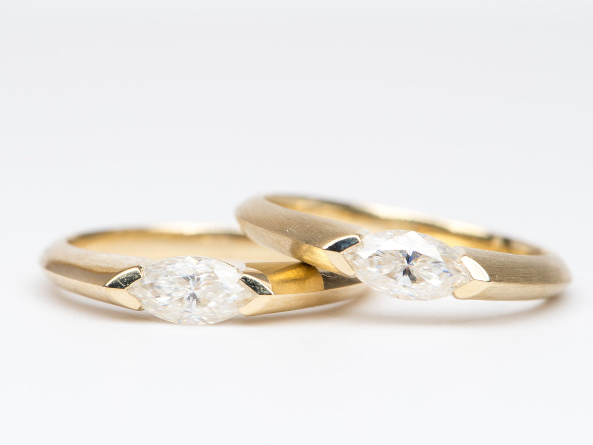 Half Carat Marquise Moissanite Half Bezel Set Band 14K Yellow Gold Engagement Ring R6251 Aurora Designer