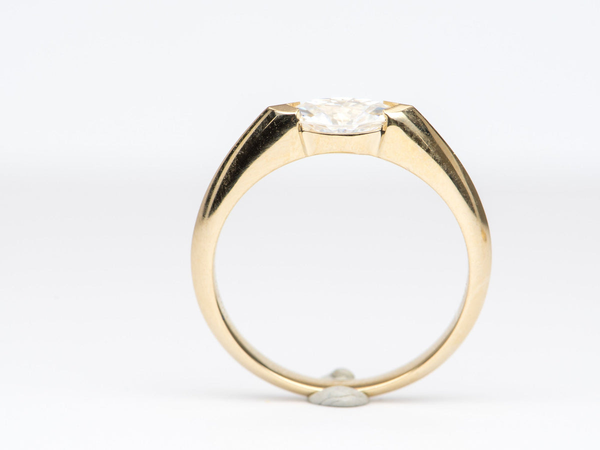 Half Carat Marquise Moissanite Half Bezel Set Band 14K Yellow Gold Engagement Ring R6251 Aurora Designer