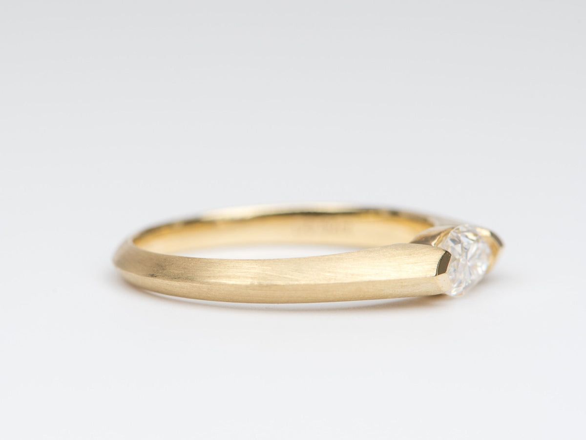 Half Carat Marquise Moissanite Half Bezel Set Band 14K Yellow Gold Engagement Ring R6251 Aurora Designer