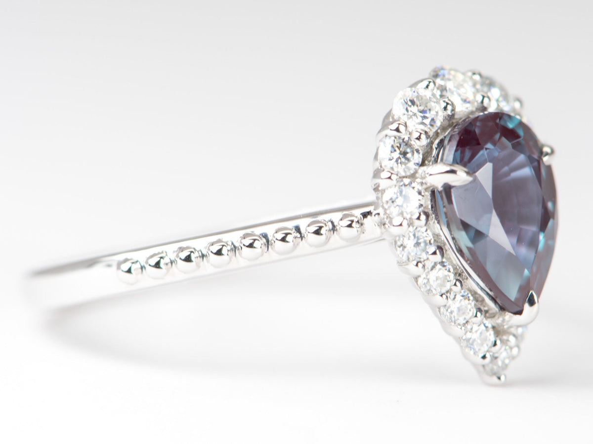 1.4ct Lab-Created Alexandrite Moissanite Halo Engagement Ring 14K Gold R6262 Aurora Designer