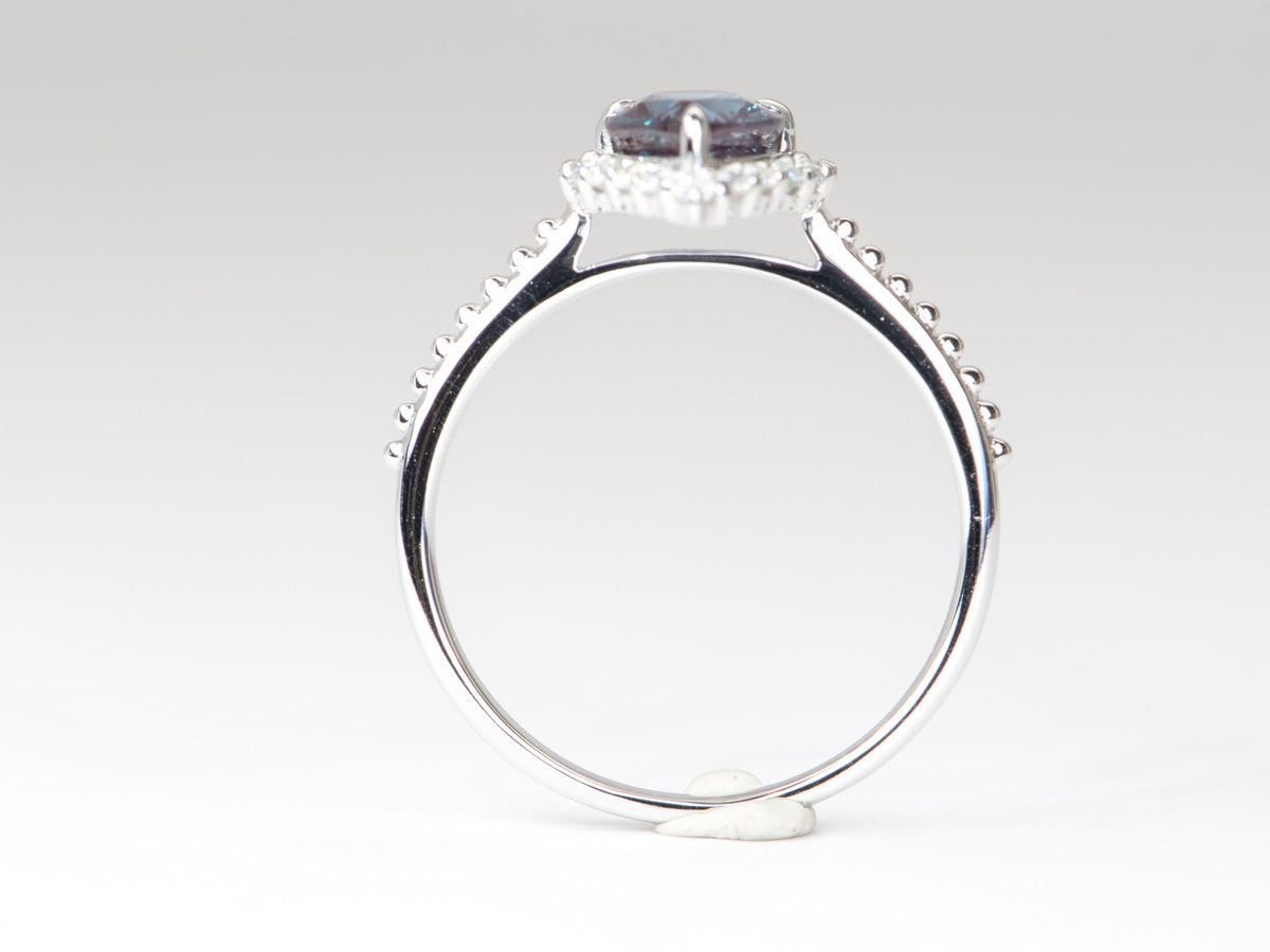 1.4ct Lab-Created Alexandrite Moissanite Halo Engagement Ring 14K Gold R6262 Aurora Designer