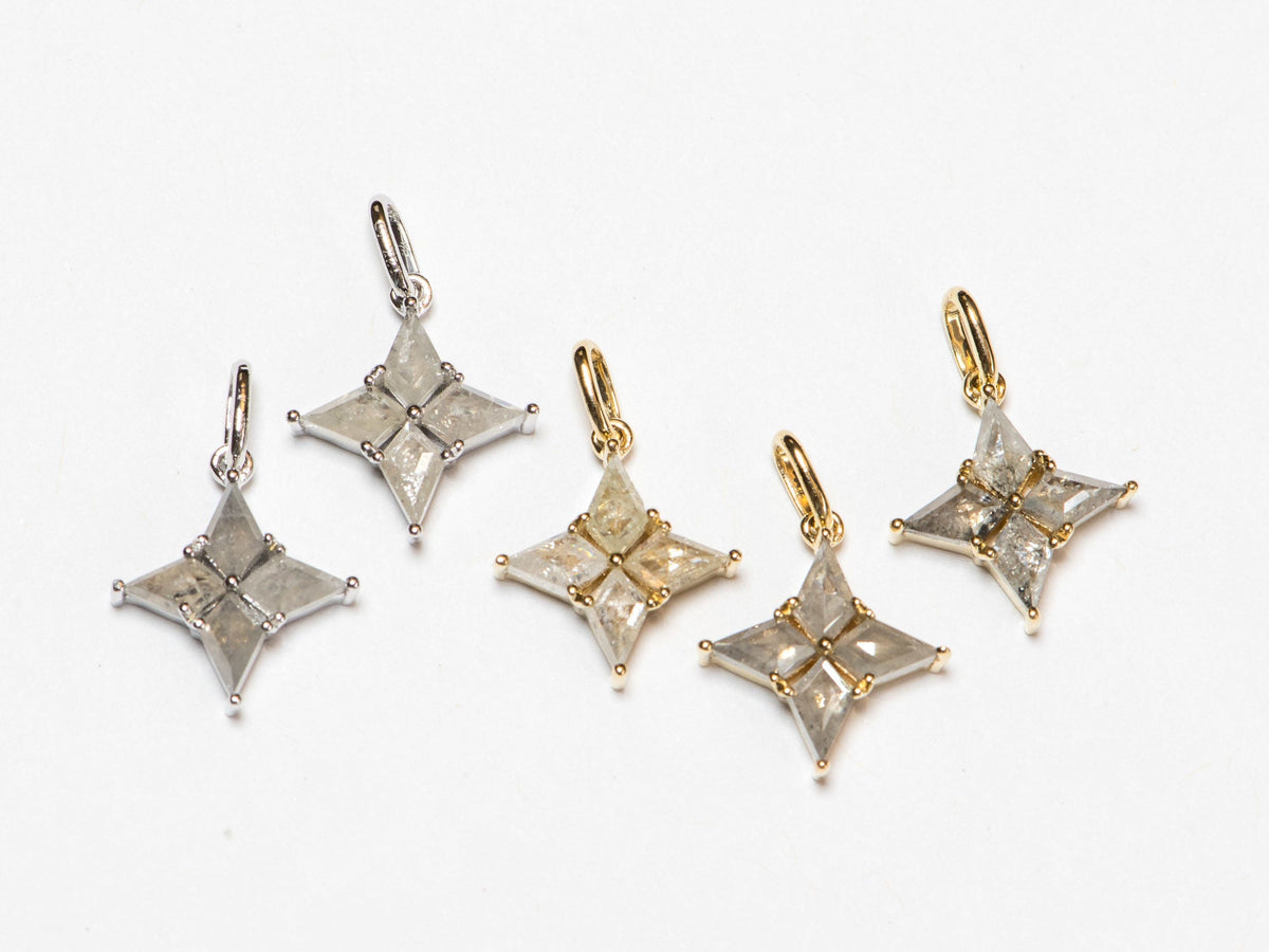 Milky White Diamond Star Pendant 14K Gold Celestial Compass R4133 Aurora Designer