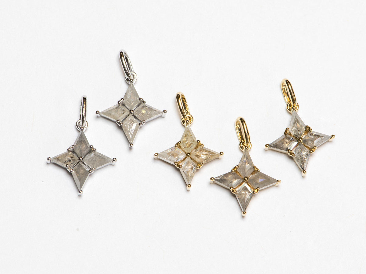 Milky White Diamond Star Pendant 14K Gold Celestial Compass R4133 Aurora Designer