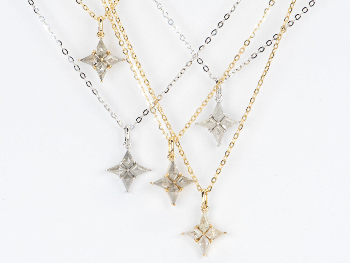 Milky White Diamond Star Pendant 14K Gold Celestial Compass R4133 Aurora Designer