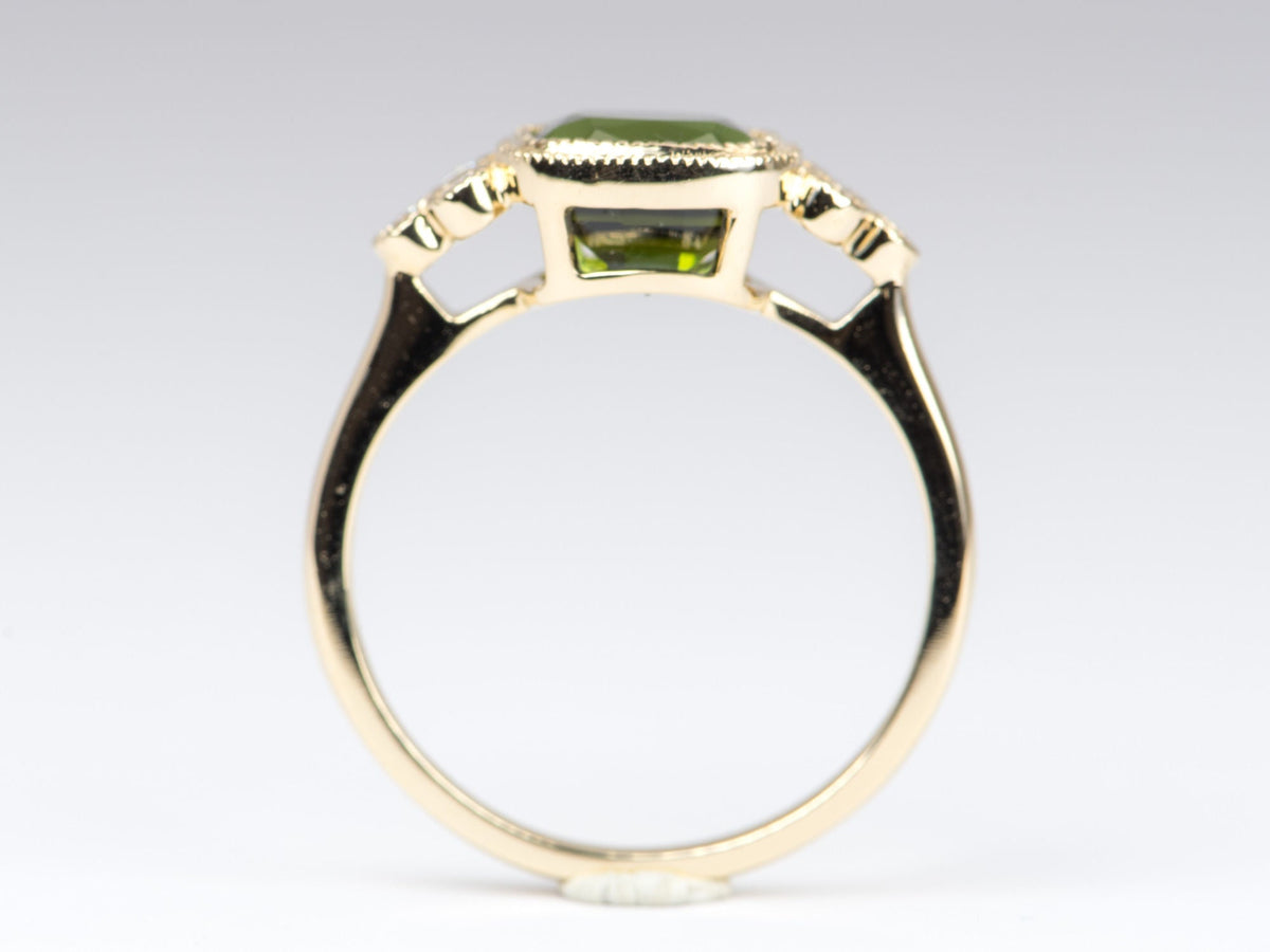 2.38ct Intense Green Tourmaline Milgrain Diamond 14K Gold Engagement Ring R6276 Aurora Designer