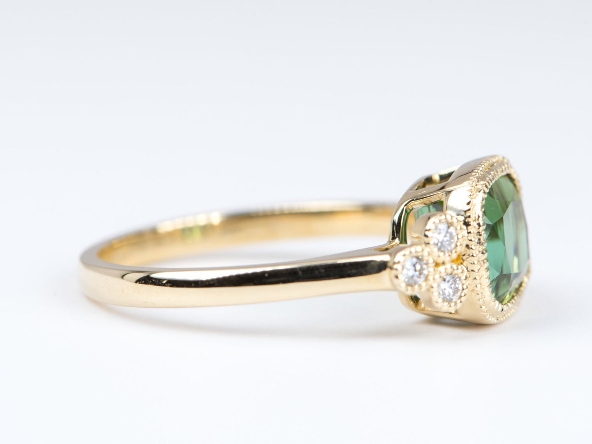 2.38ct Intense Green Tourmaline Milgrain Diamond 14K Gold Engagement Ring R6276 Aurora Designer