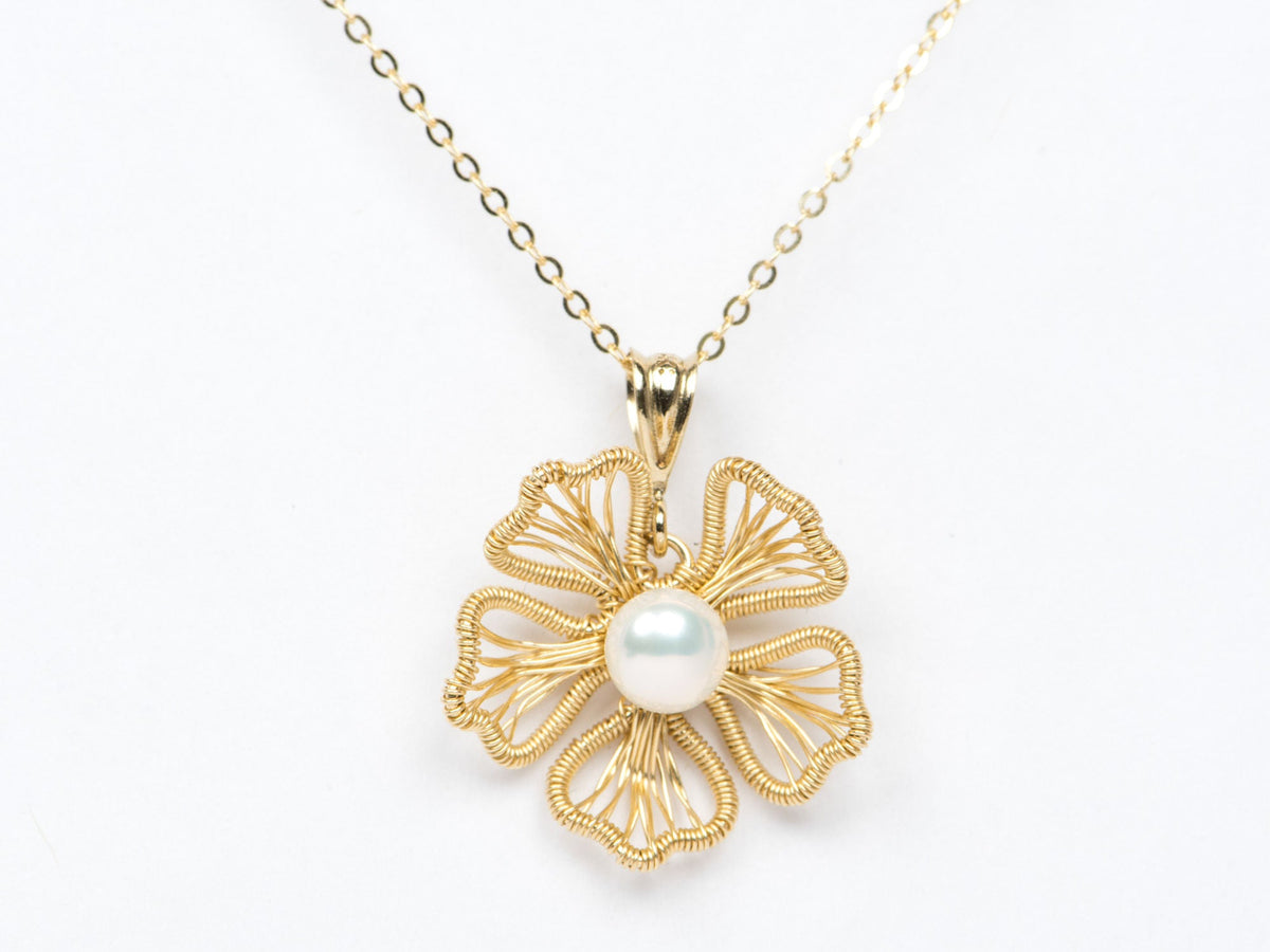14K Gold Filled Wire Wrap Flower Motiff Pendant with Freshwater Pearl R4135 Aurora Designer