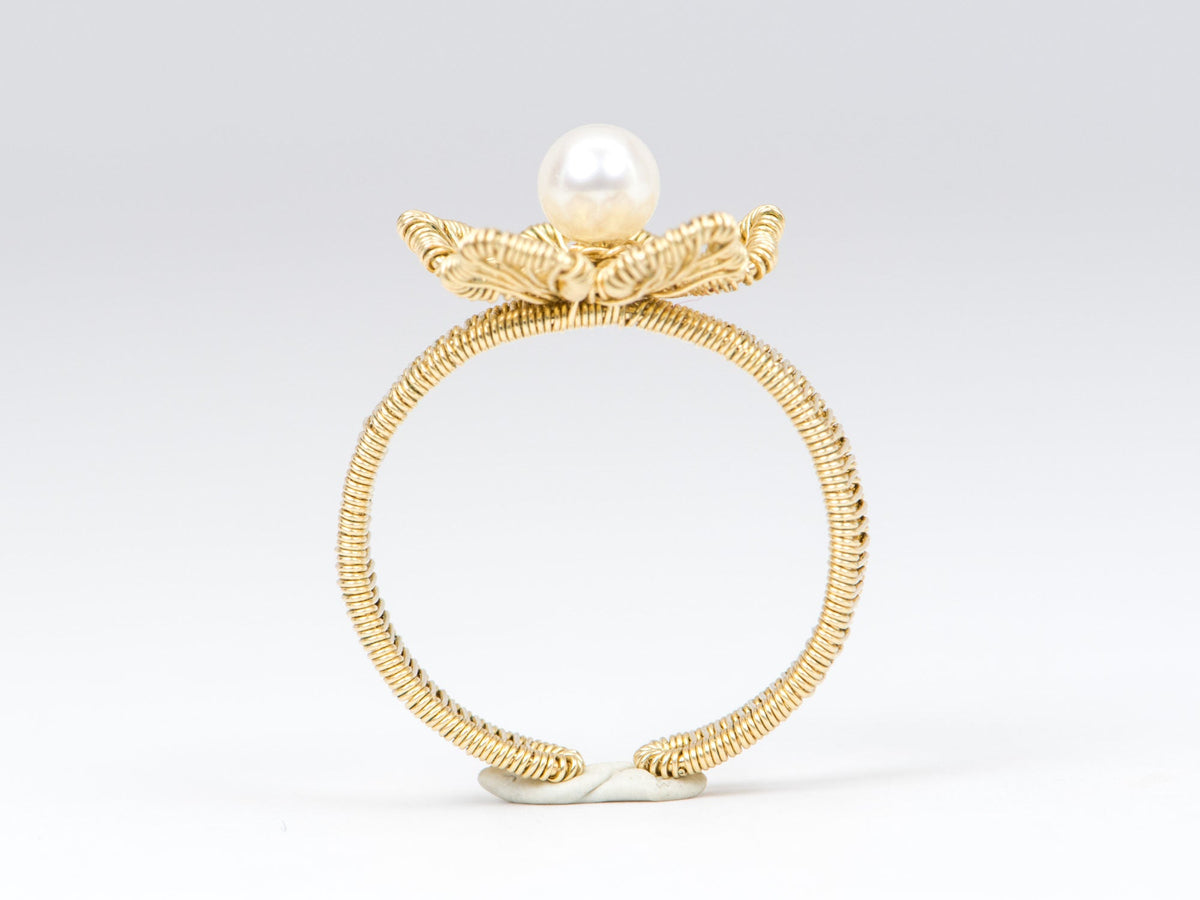 14K Gold Filled Wire Wrap Flower Motiff Open End Ring Freshwater Pearl R6278 Aurora Designer