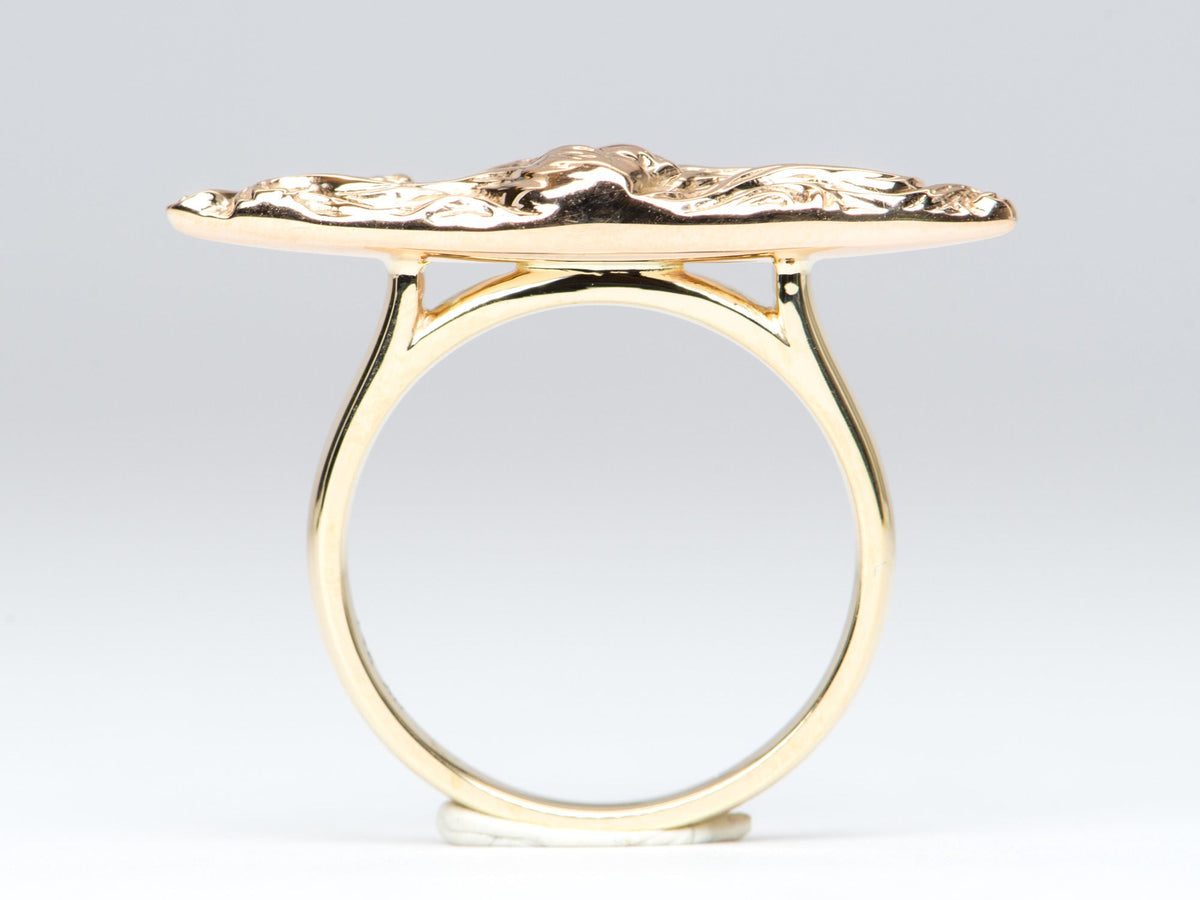 Vintage Art Nouveau Woman Face Pin Conversion 14K Gold Ring R6282 Aurora Designer