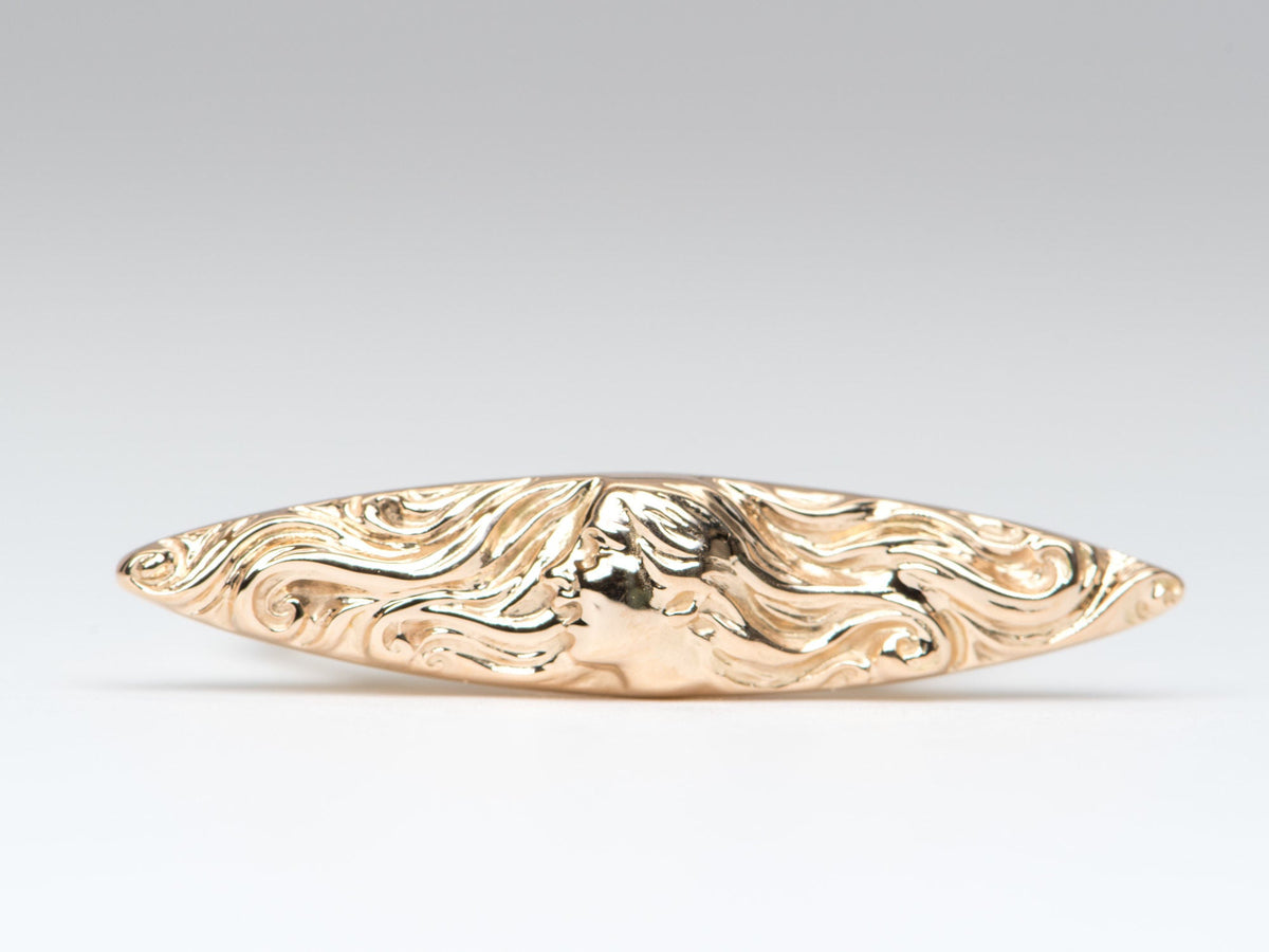 Vintage Art Nouveau Woman Face Pin Conversion 14K Gold Ring R6282 Aurora Designer