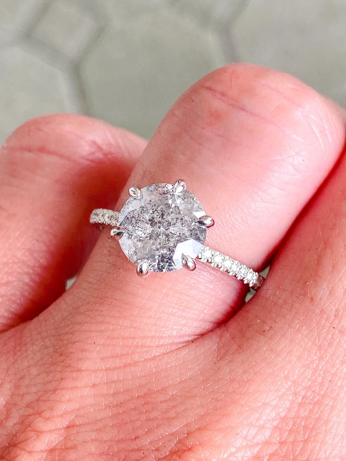 2.72ct Salt and Pepper Diamond Hidden Halo 14K White Gold Engagement Ring R6286 Aurora Designer