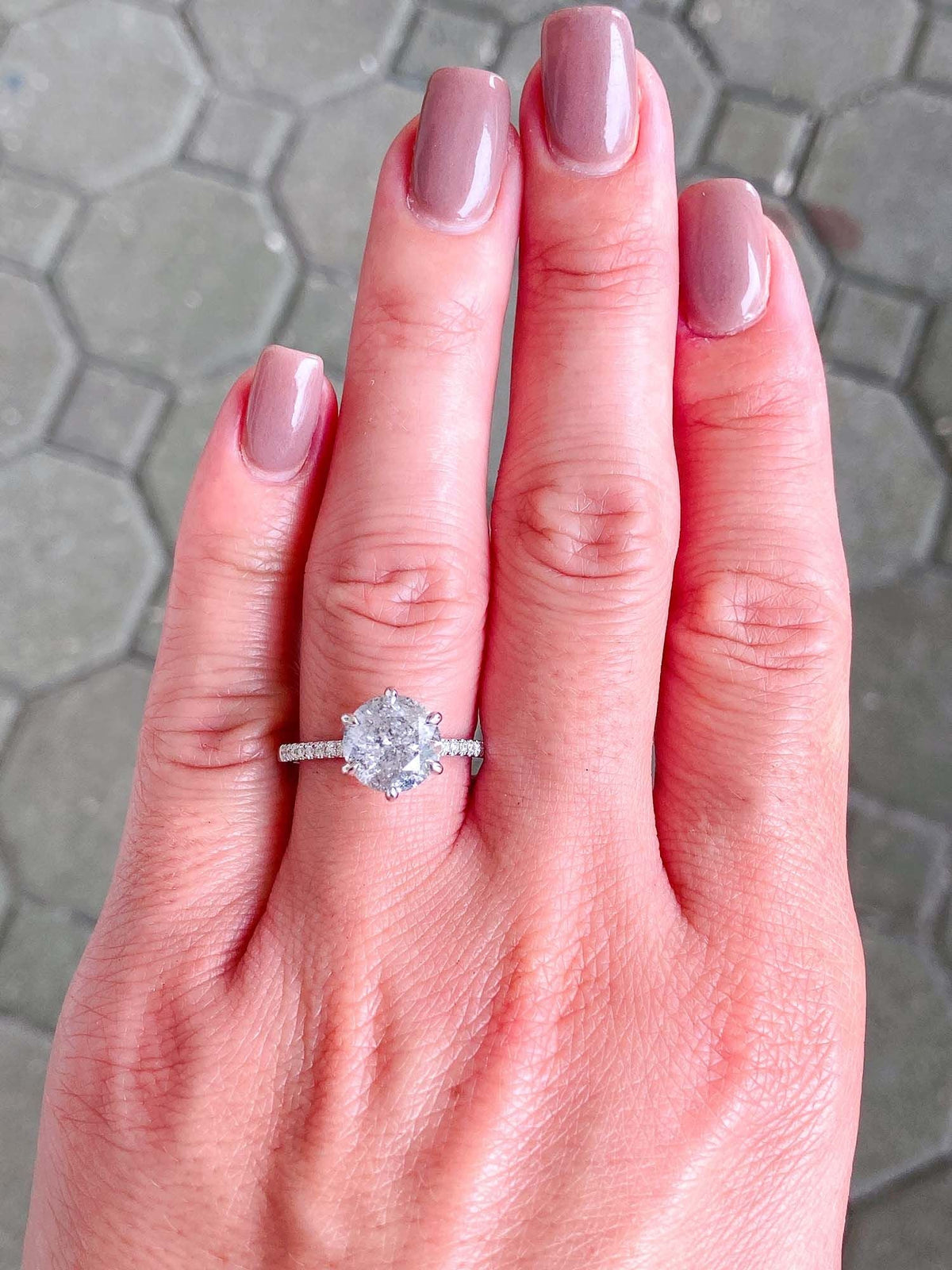 2.72ct Salt and Pepper Diamond Hidden Halo 14K White Gold Engagement Ring R6286 Aurora Designer
