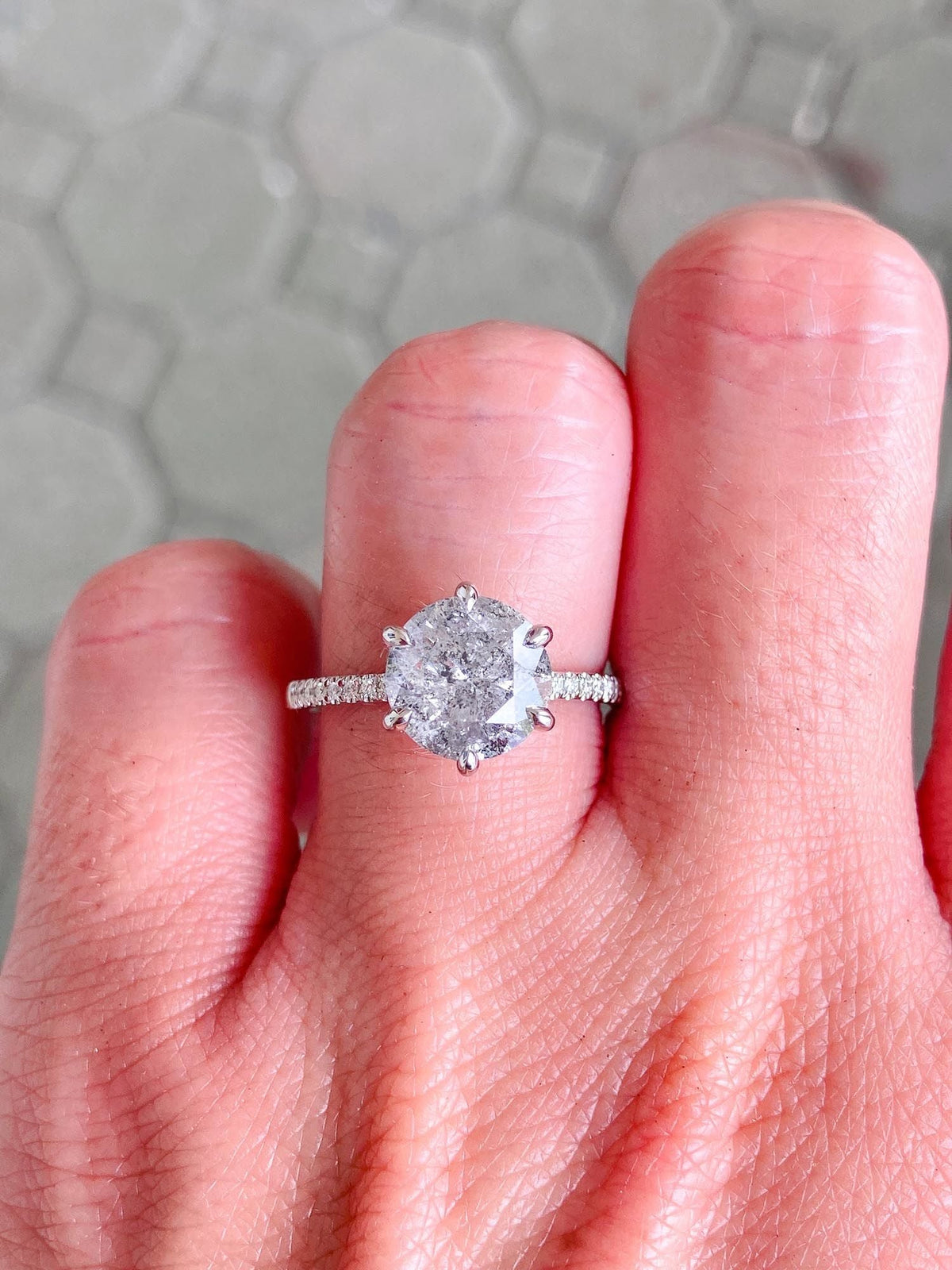 2.72ct Salt and Pepper Diamond Hidden Halo 14K White Gold Engagement Ring R6286 Aurora Designer