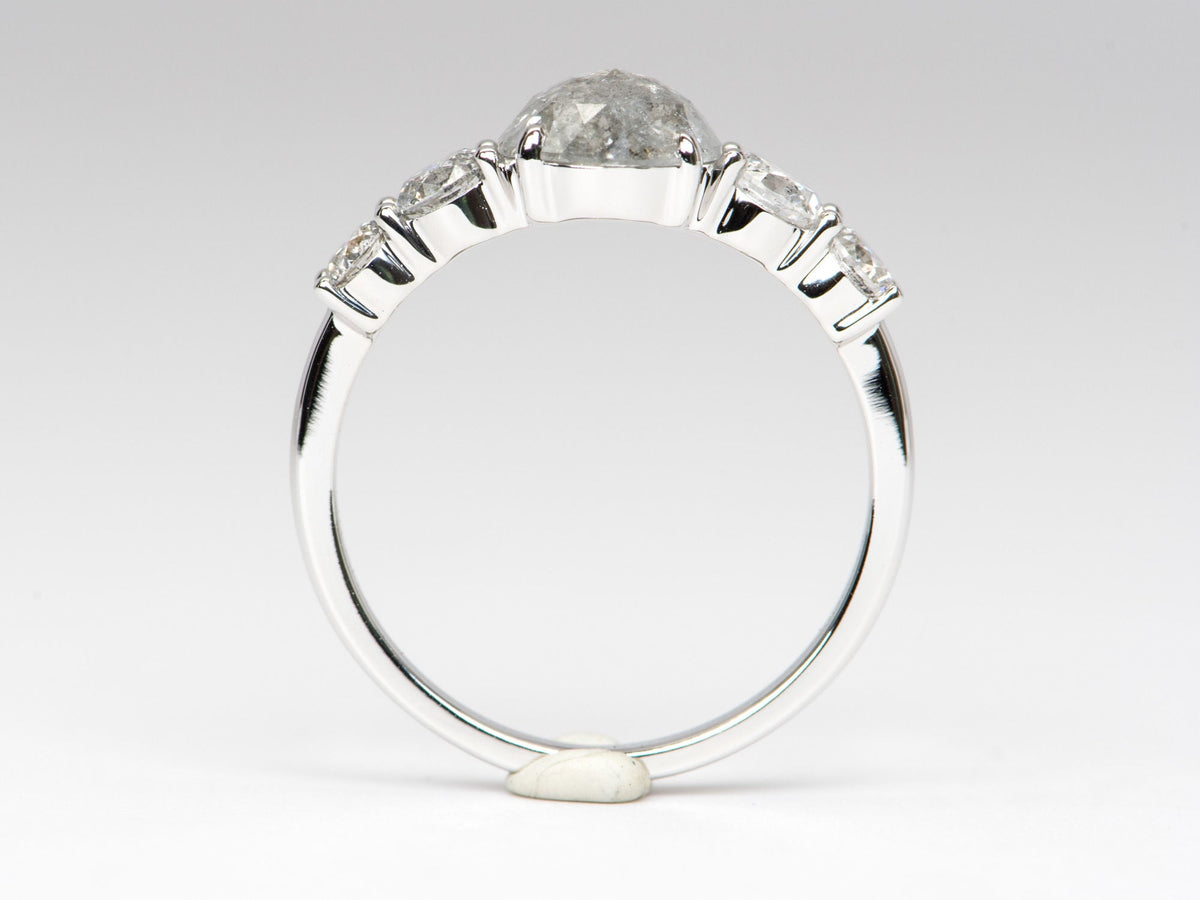 1.24ct Rose Cut Icy Diamond Brilliant Sides 14K White Gold Engagement Ring R6290 Aurora Designer