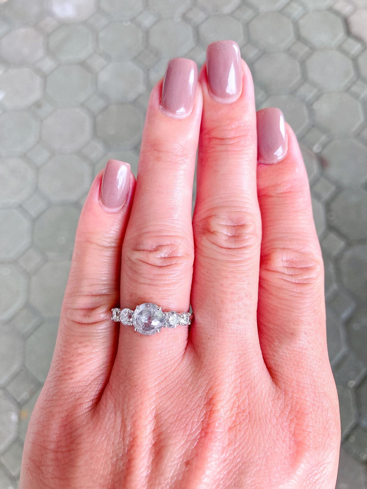1.24ct Rose Cut Icy Diamond Brilliant Sides 14K White Gold Engagement Ring R6290 Aurora Designer