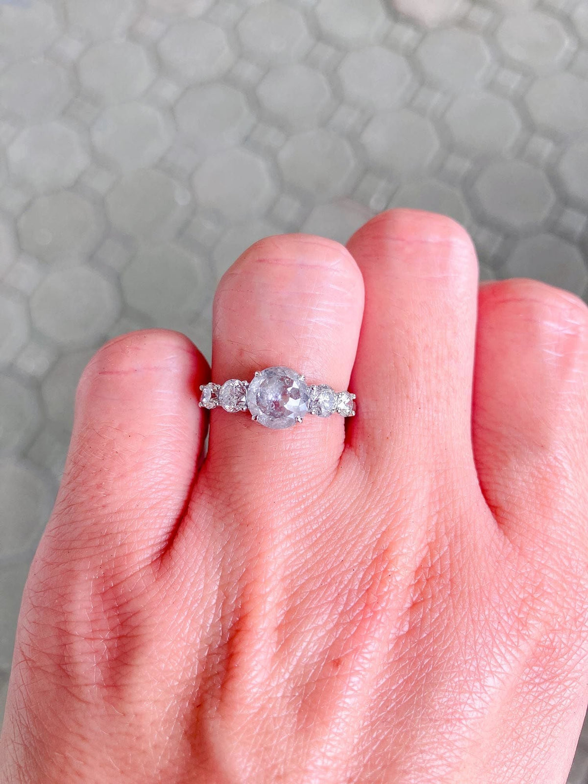 1.24ct Rose Cut Icy Diamond Brilliant Sides 14K White Gold Engagement Ring R6290 Aurora Designer