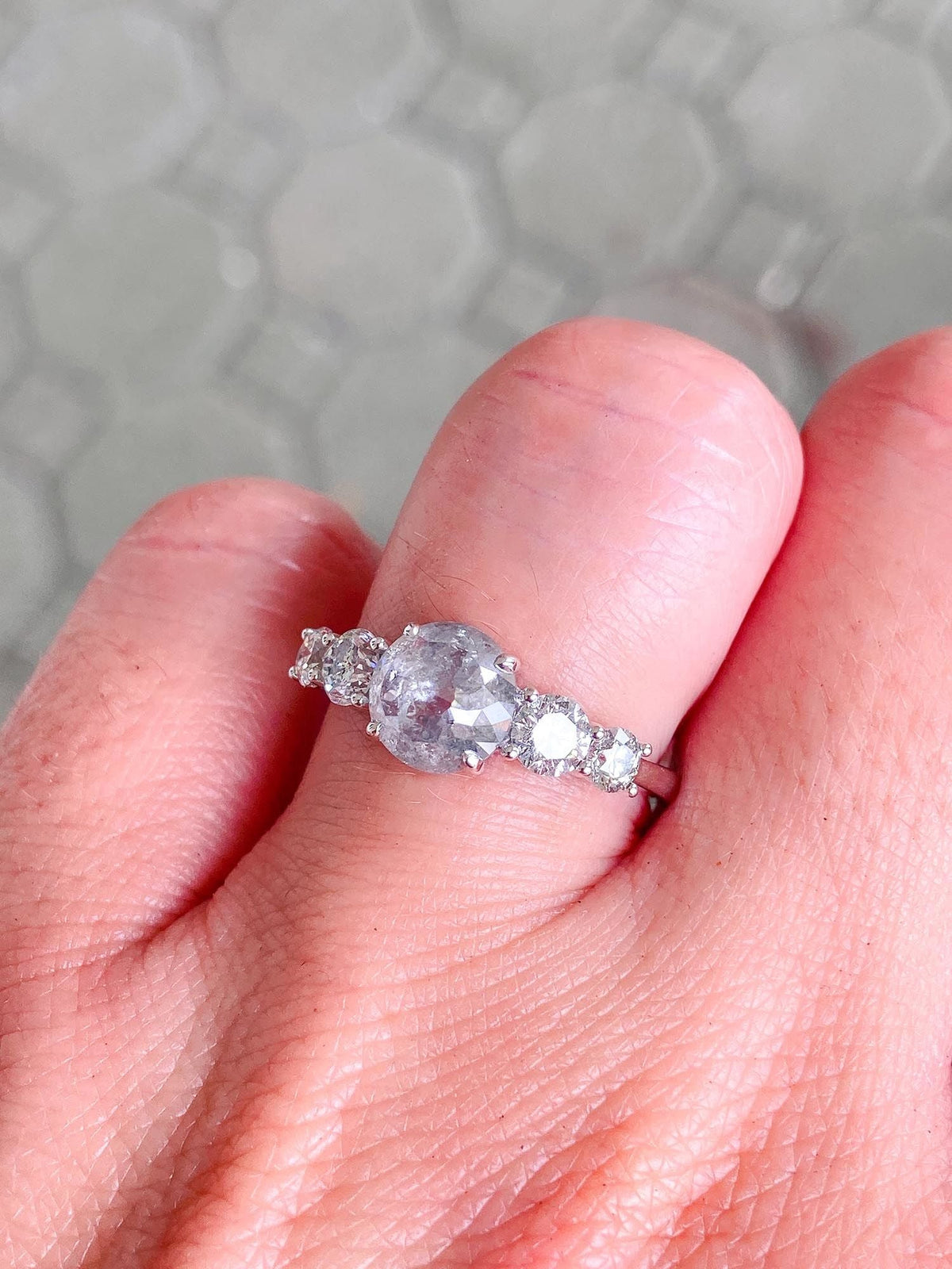 1.24ct Rose Cut Icy Diamond Brilliant Sides 14K White Gold Engagement Ring R6290 Aurora Designer