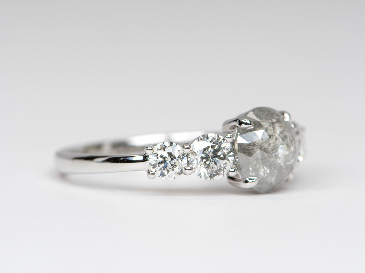 1.24ct Rose Cut Icy Diamond Brilliant Sides 14K White Gold Engagement Ring R6290 Aurora Designer