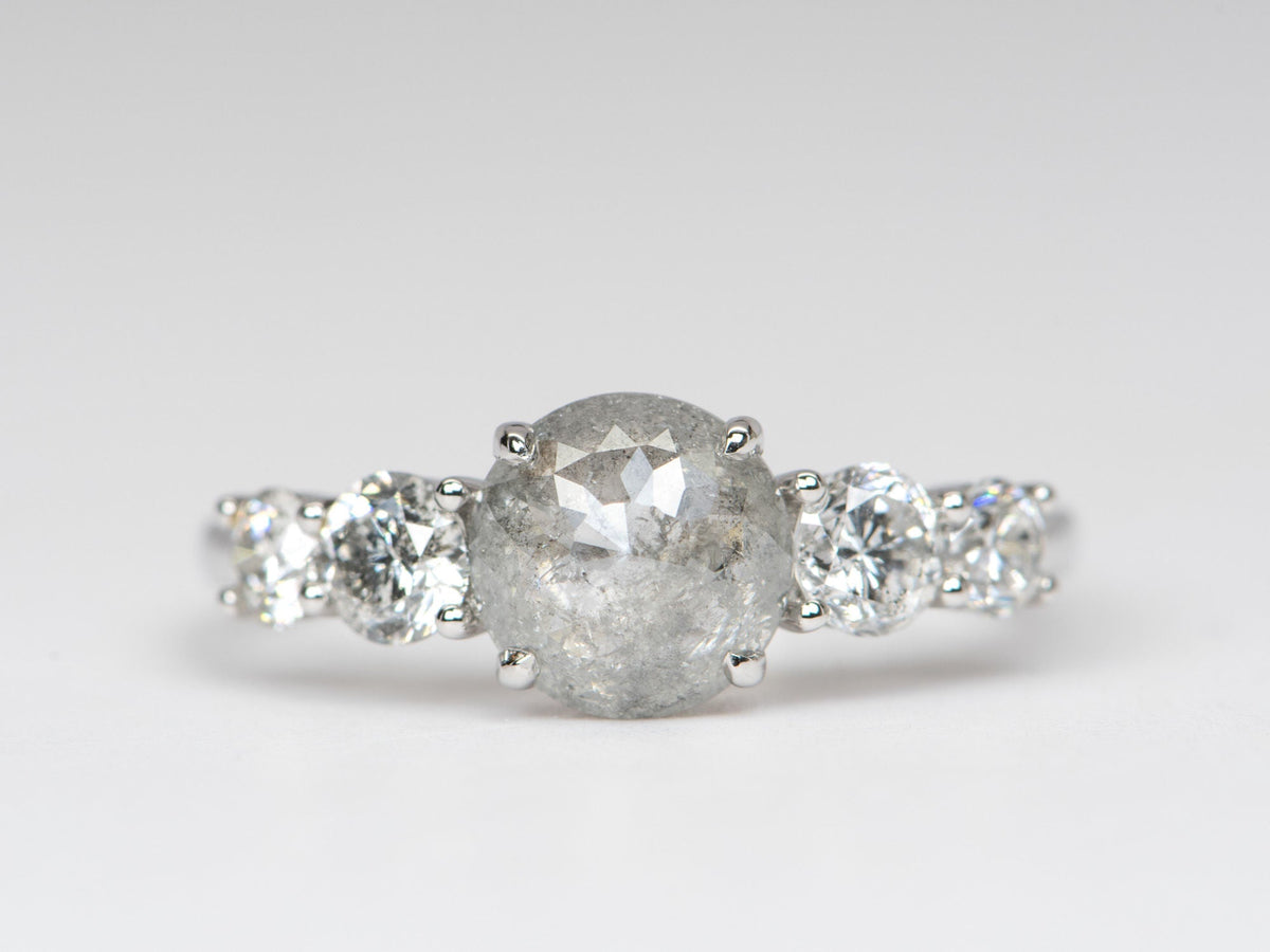 1.24ct Rose Cut Icy Diamond Brilliant Sides 14K White Gold Engagement Ring R6290 Aurora Designer