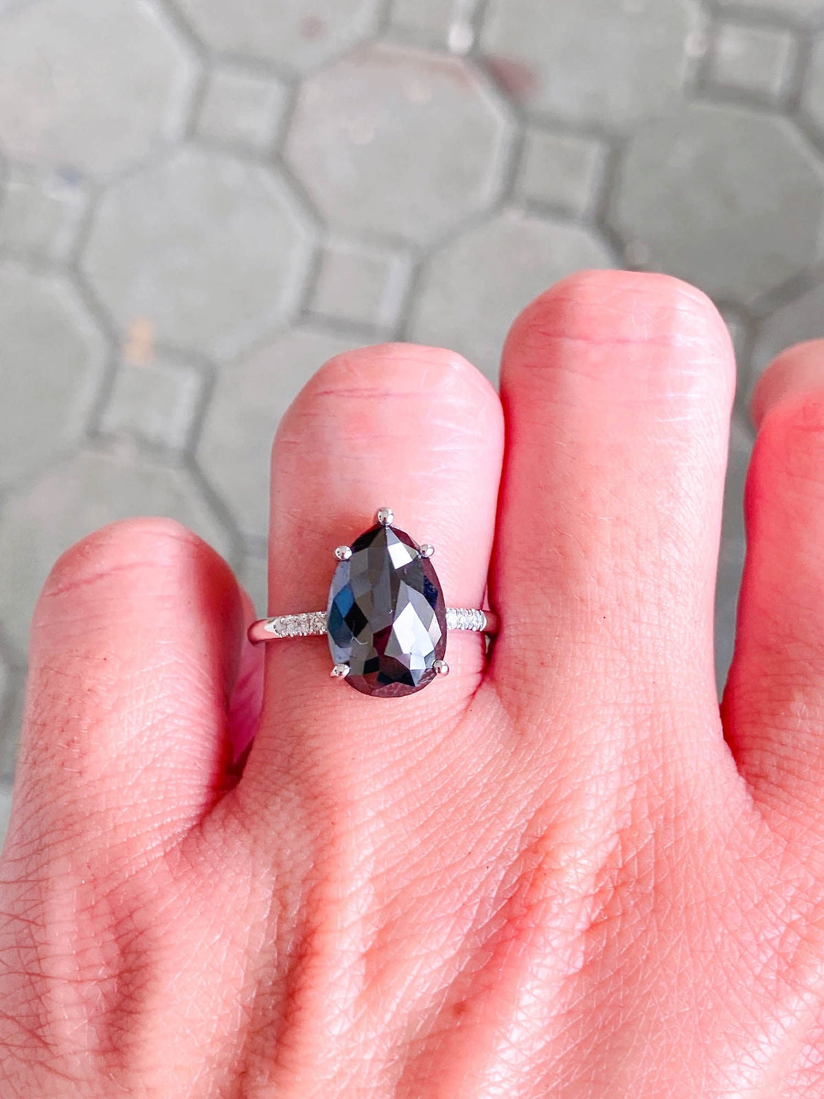 Statement 3.87ct Black Diamond Engagement Ring Pave Band 14K White Gold R6291 Aurora Designer