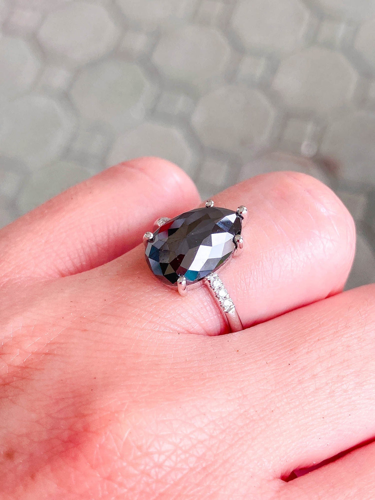Statement 3.87ct Black Diamond Engagement Ring Pave Band 14K White Gold R6291 Aurora Designer