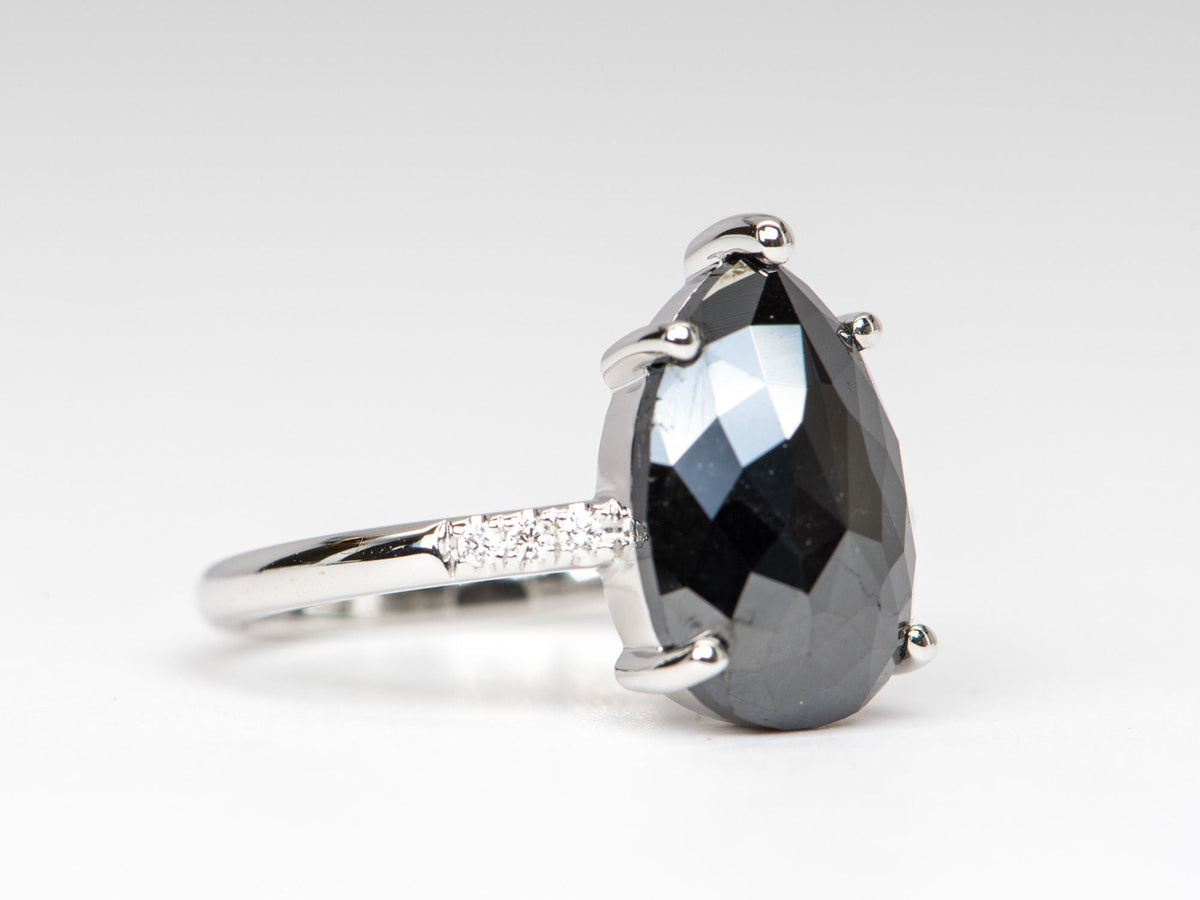Statement 3.87ct Black Diamond Engagement Ring Pave Band 14K White Gold R6291 Aurora Designer