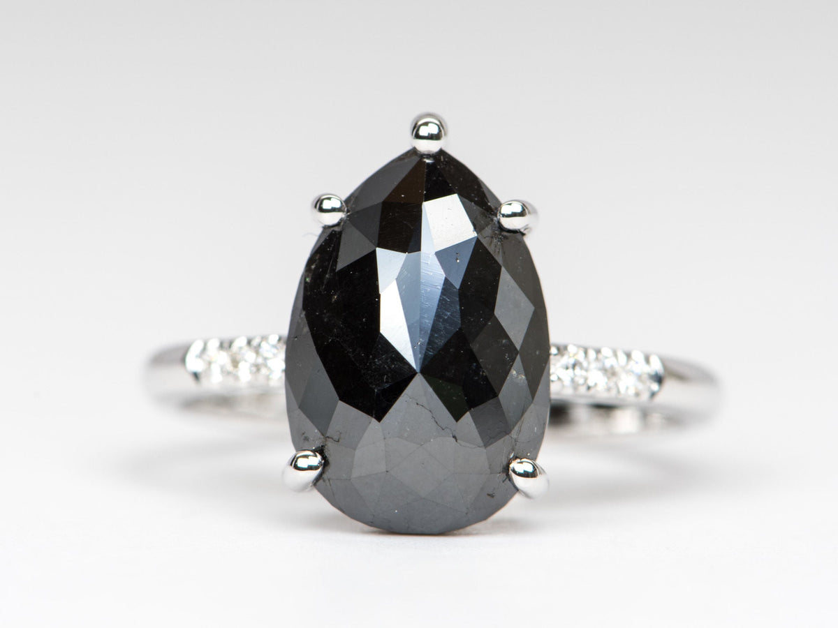 Statement 3.87ct Black Diamond Engagement Ring Pave Band 14K White Gold R6291 Aurora Designer