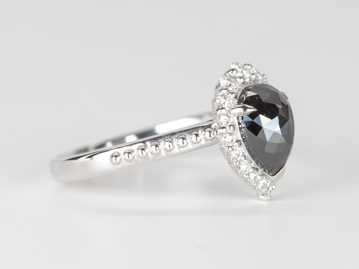 1.74ct Black Diamond with Clear Halo 14K White Gold Engagement Ring R6306 Aurora Designer