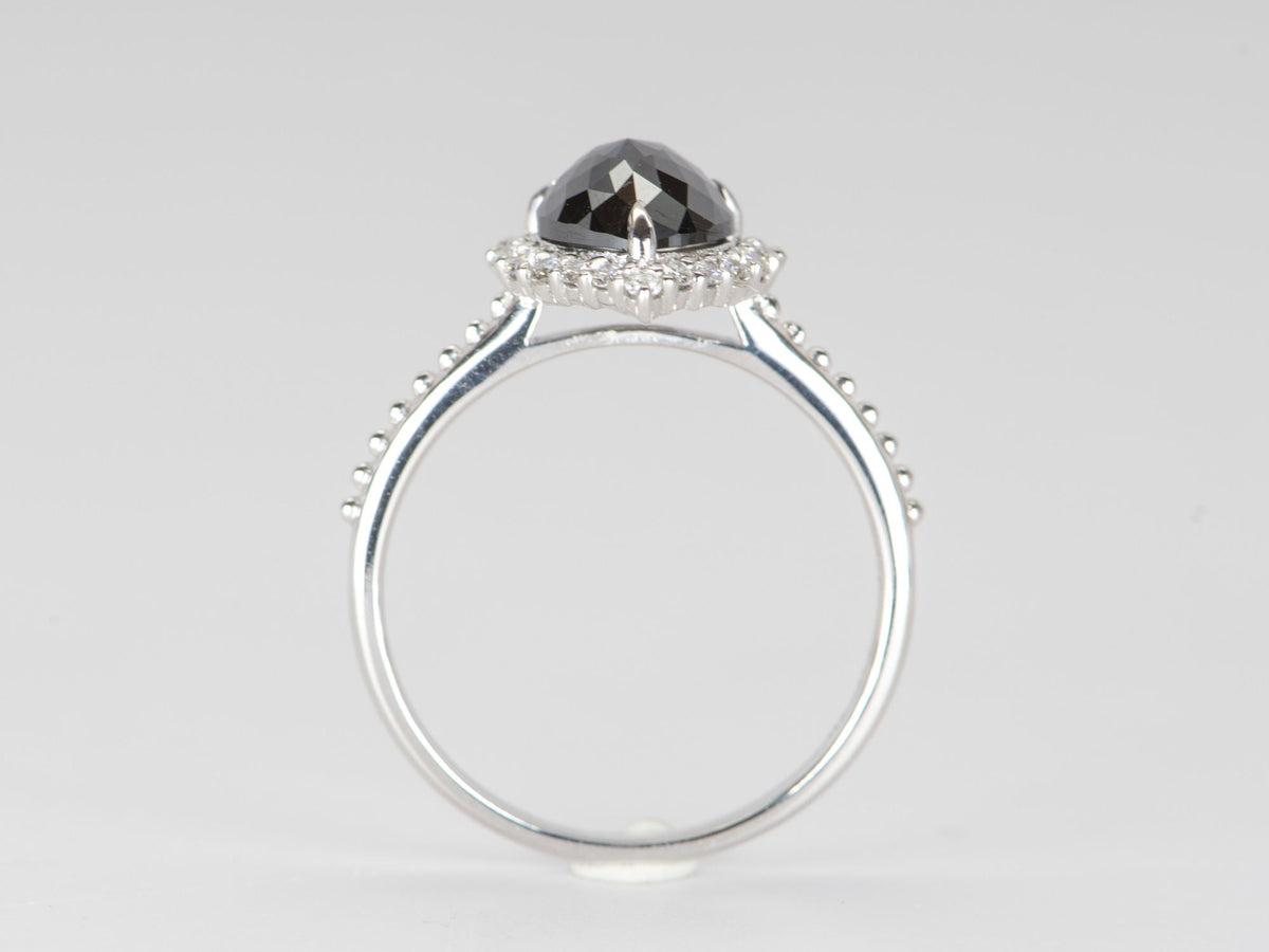 1.74ct Black Diamond with Clear Halo 14K White Gold Engagement Ring R6306 Aurora Designer