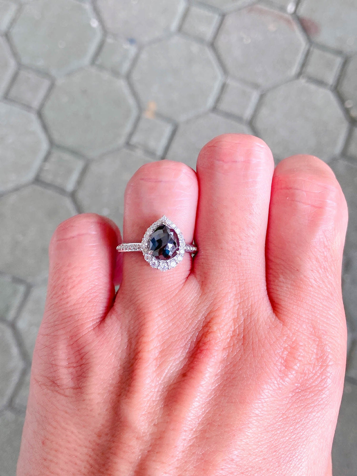 1.74ct Black Diamond with Clear Halo 14K White Gold Engagement Ring R6306 Aurora Designer