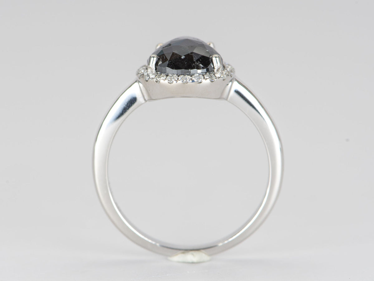 2.22ct Black Diamond with Diamond Halo 14K White Gold Engagement Ring R6309 Aurora Designer