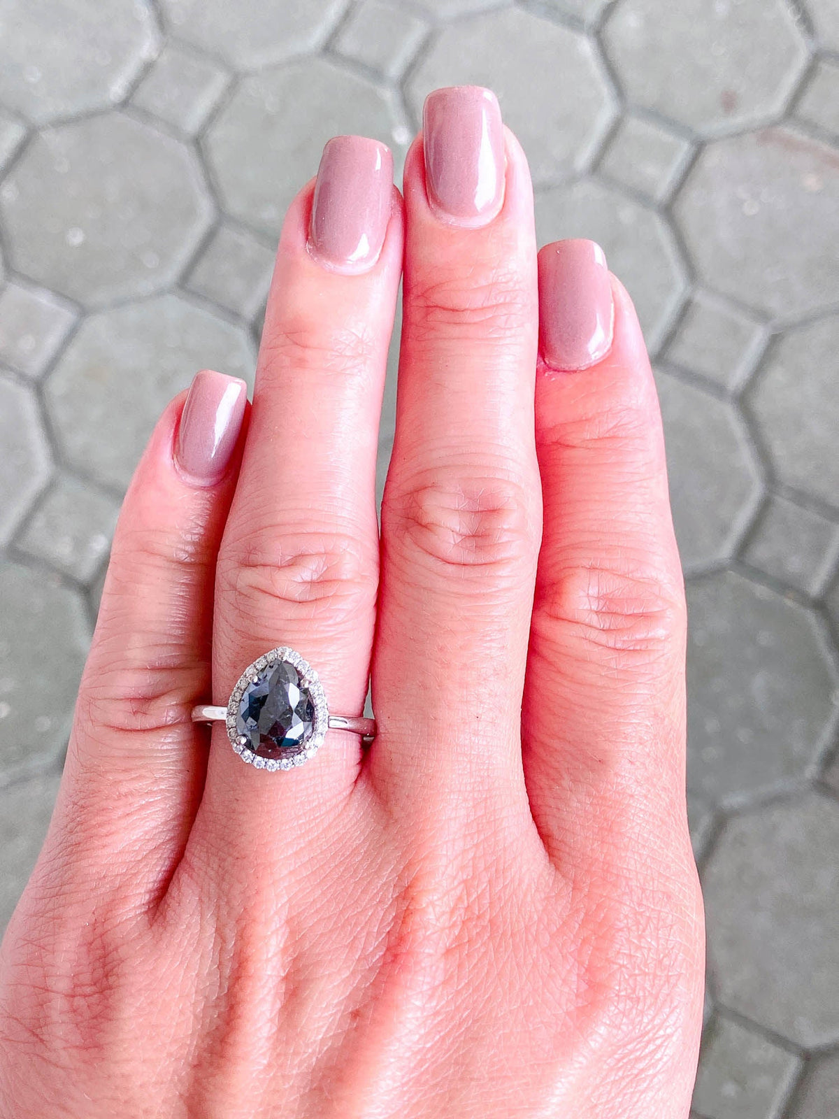 2.22ct Black Diamond with Diamond Halo 14K White Gold Engagement Ring R6309 Aurora Designer