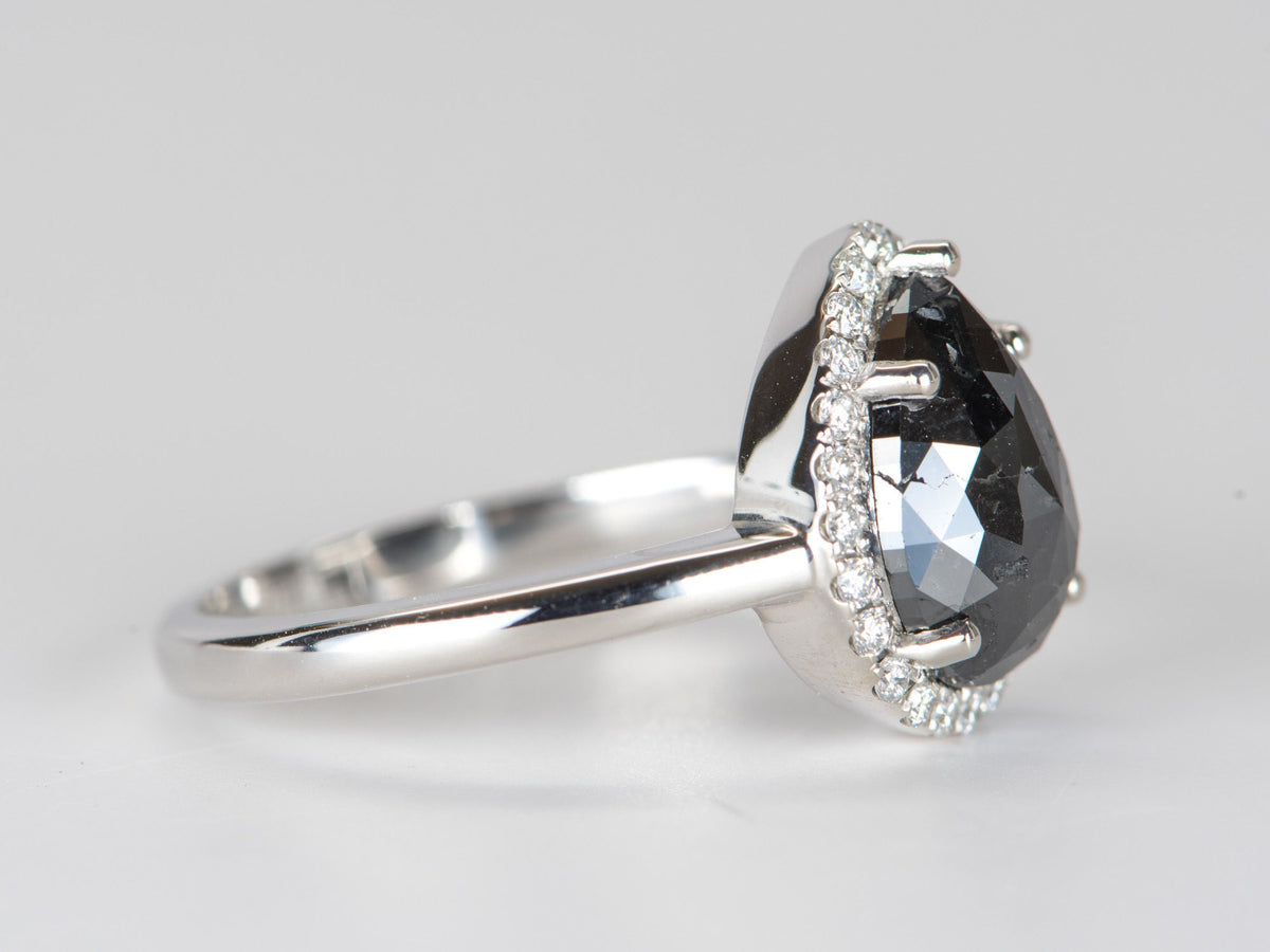 2.22ct Black Diamond with Diamond Halo 14K White Gold Engagement Ring R6309 Aurora Designer