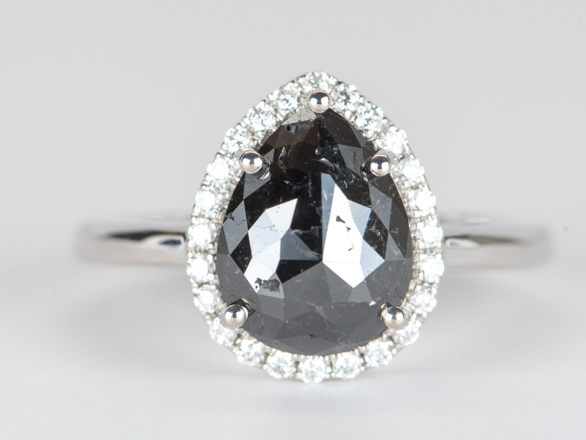 2.22ct Black Diamond with Diamond Halo 14K White Gold Engagement Ring R6309 Aurora Designer
