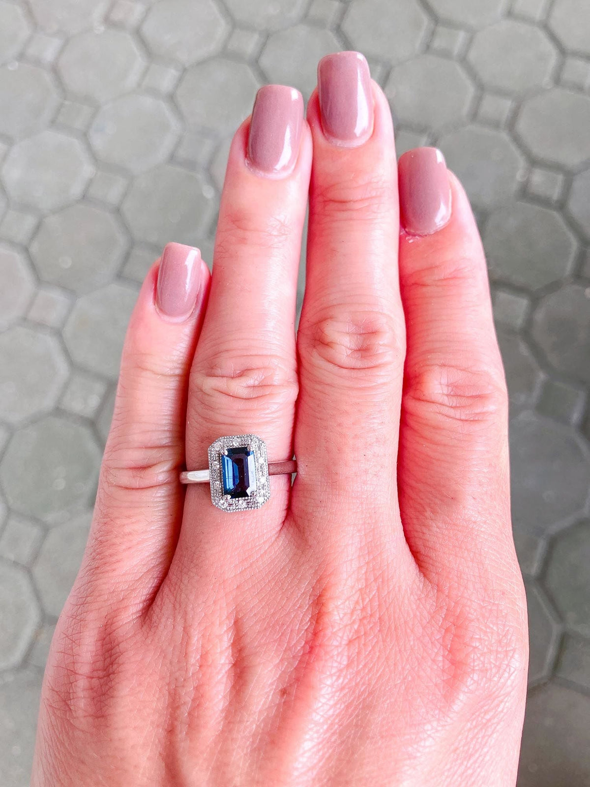 1.25ct Teal Blue Nigerian Sapphire Diamond Halo 14K Gold Engagement Ring R6315 Aurora Designer