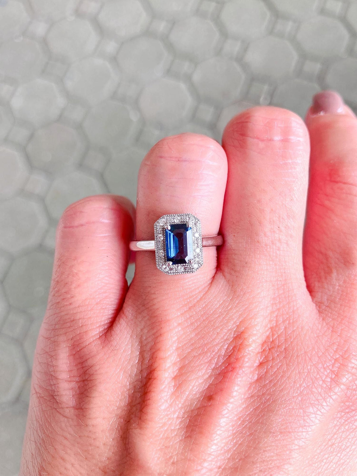 1.25ct Teal Blue Nigerian Sapphire Diamond Halo 14K Gold Engagement Ring R6315 Aurora Designer