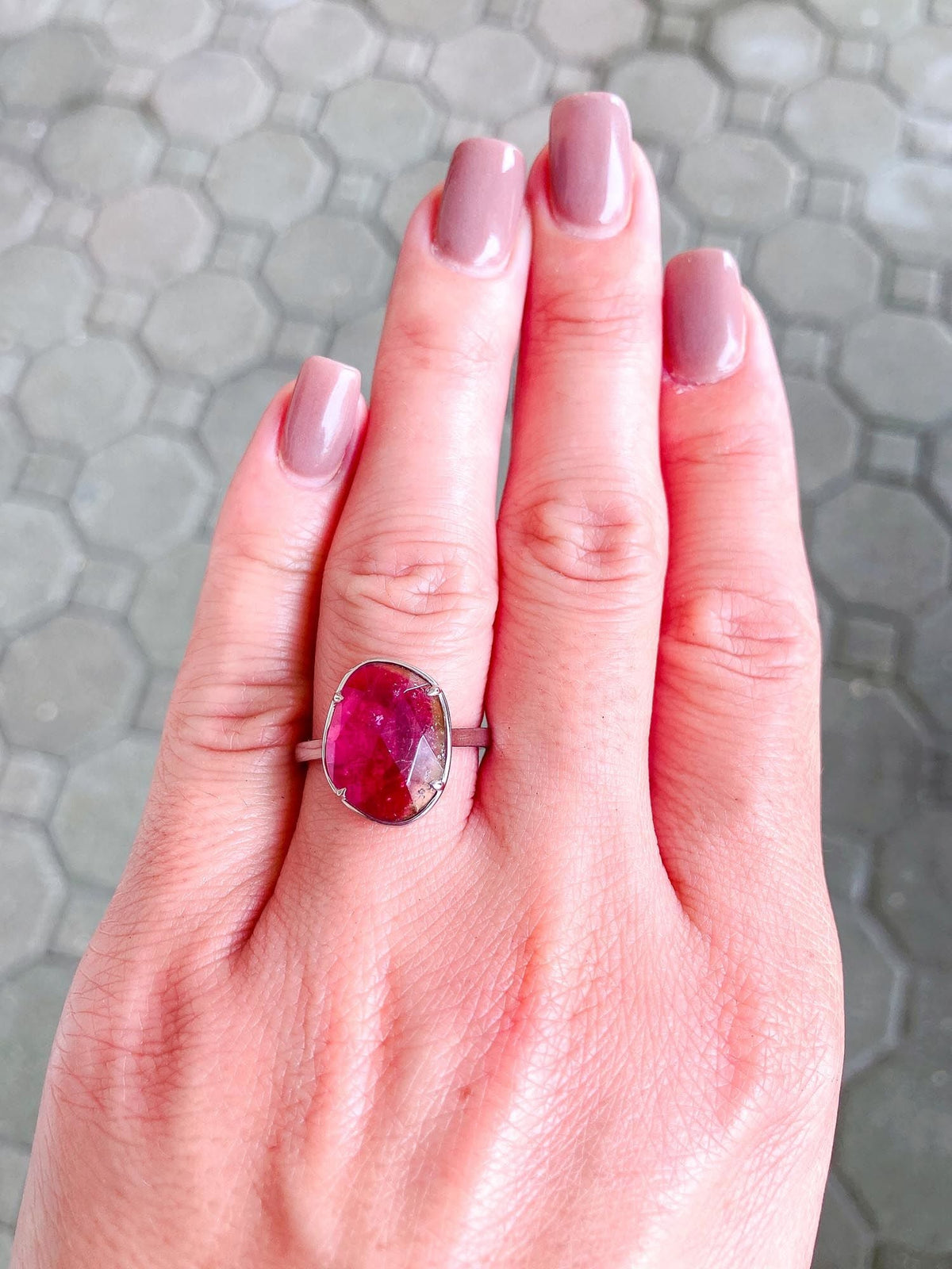 5.42ct Bi-Color Watermelon Tourmaline Stacking Ring 14K White Gold R6317 Aurora Designer