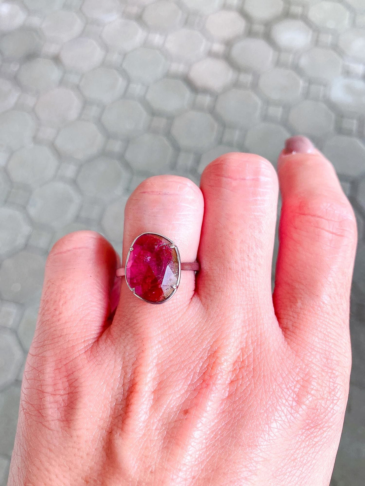 5.42ct Bi-Color Watermelon Tourmaline Stacking Ring 14K White Gold R6317 Aurora Designer