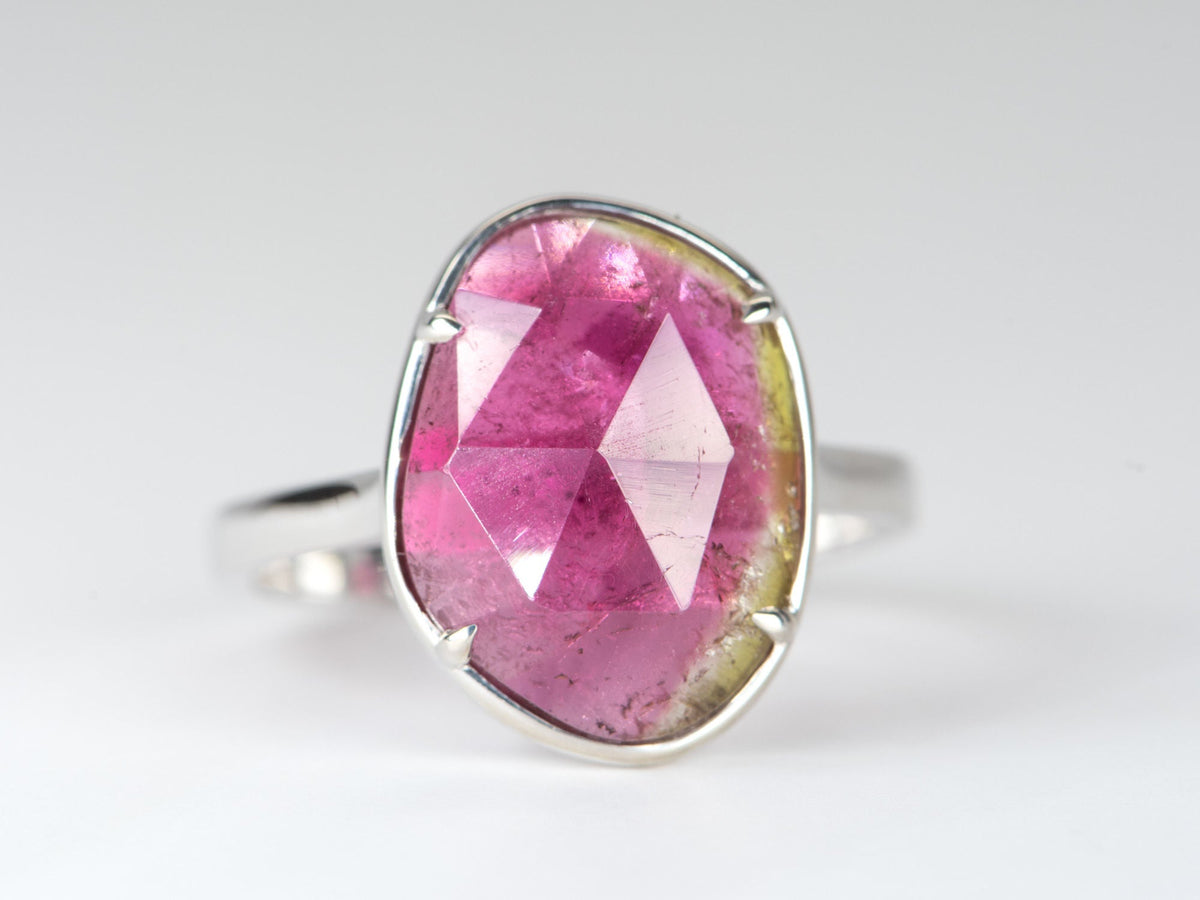 5.42ct Bi-Color Watermelon Tourmaline Stacking Ring 14K White Gold R6317 Aurora Designer