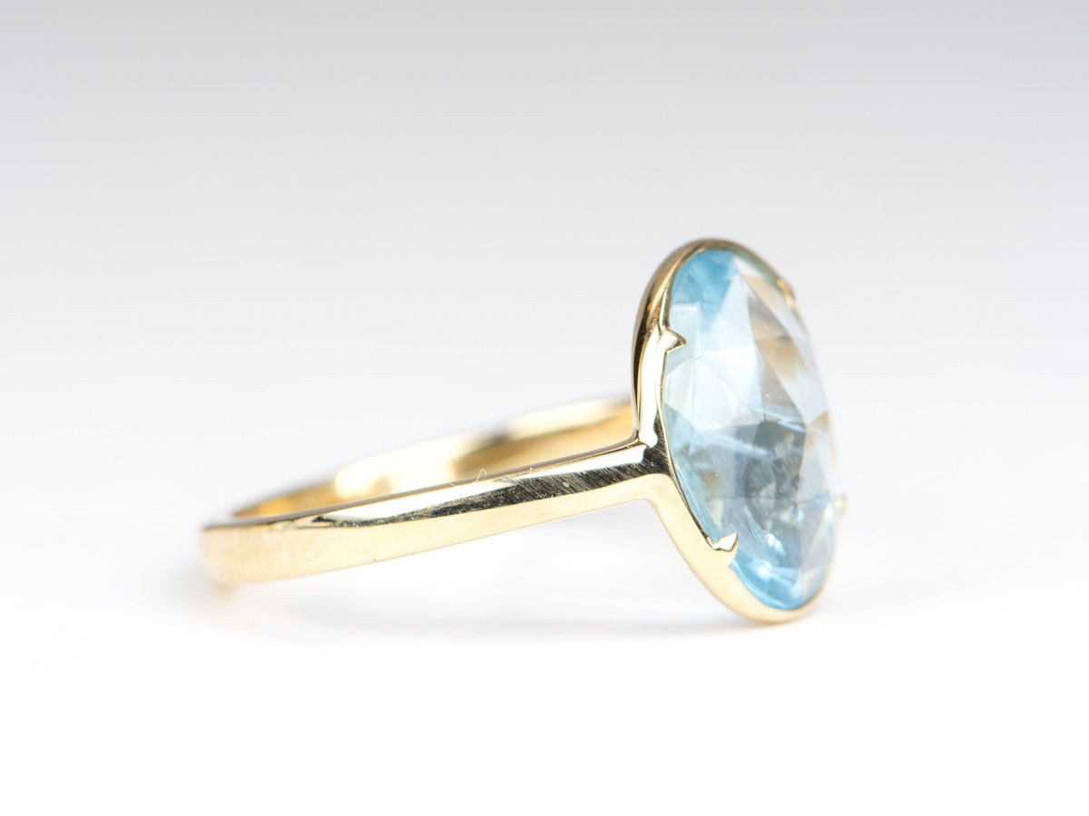Rose Cut Moss Aquamarine Low Profile Stacking Ring 14K Gold R6322 Aurora Designer