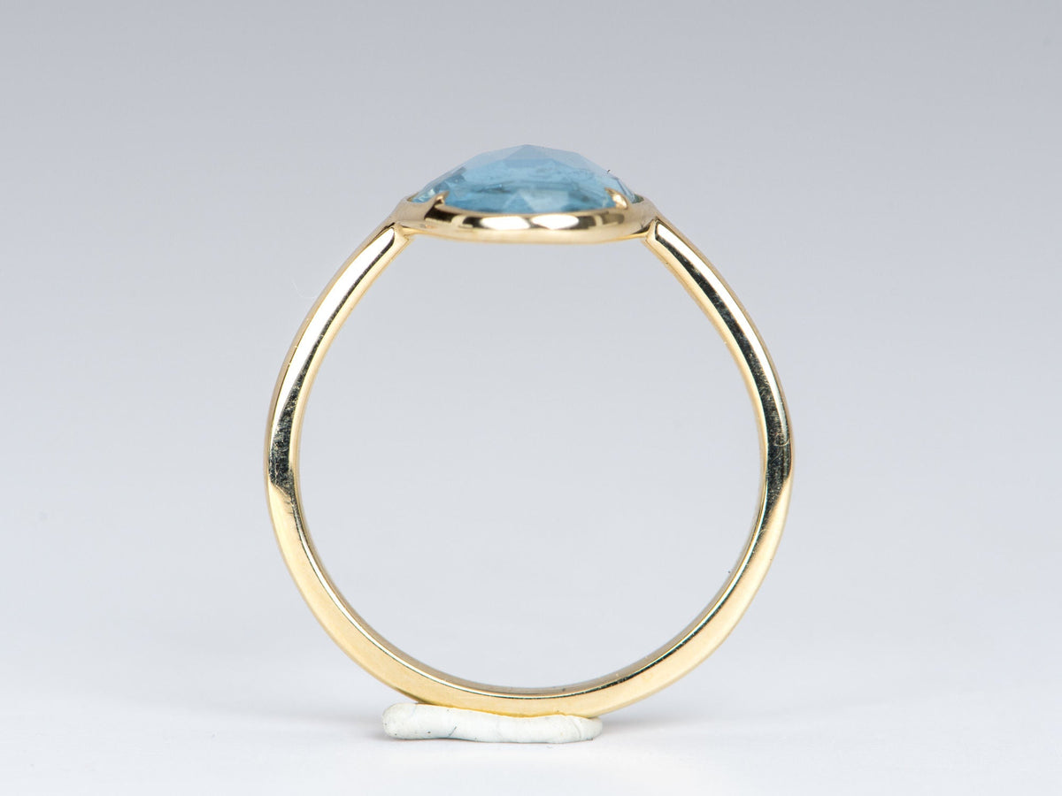 Rose Cut Moss Aquamarine Low Profile Stacking Ring 14K Gold R6322 Aurora Designer