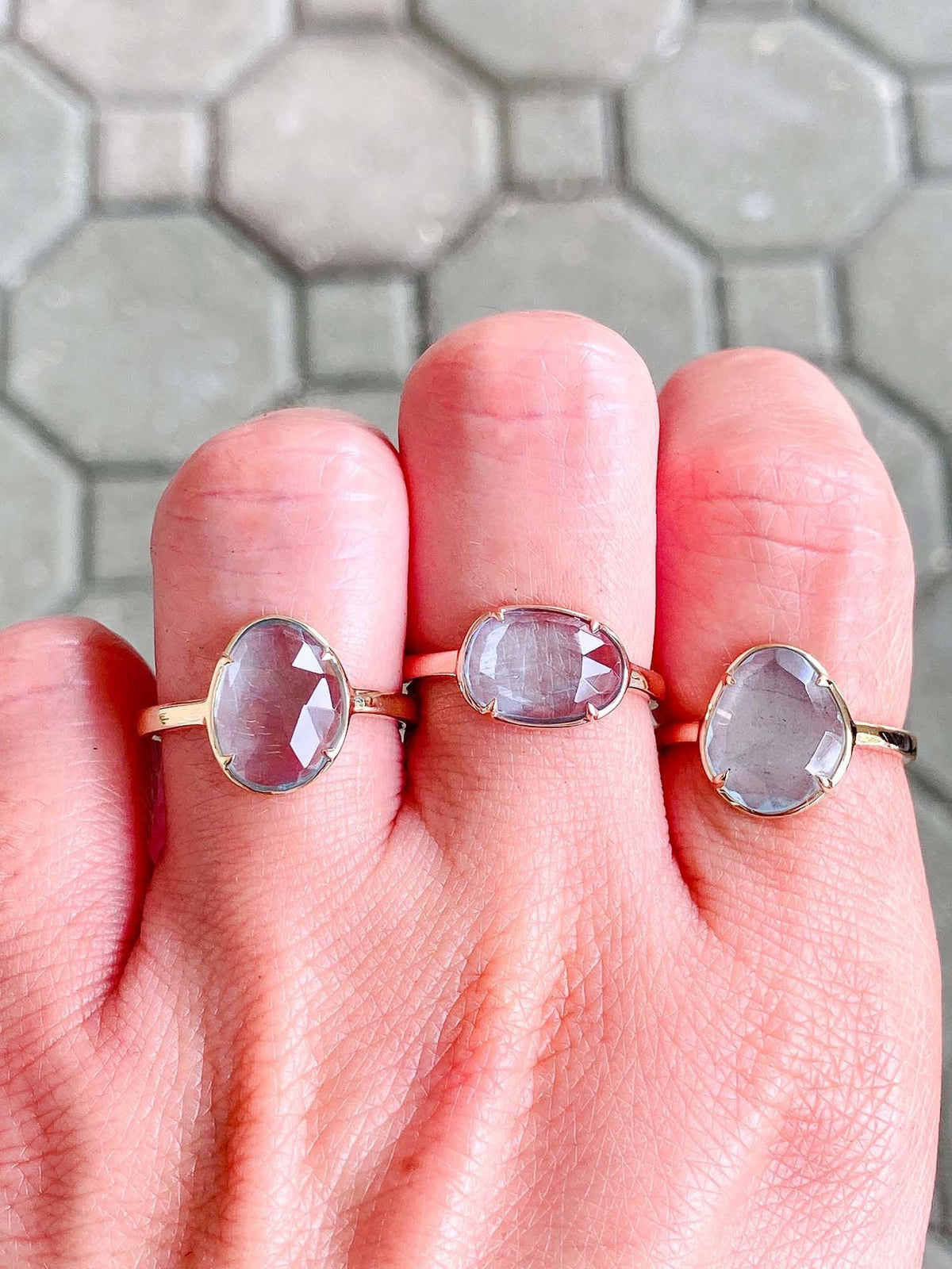 Rose Cut Moss Aquamarine Low Profile Stacking Ring 14K Gold R6322 Aurora Designer