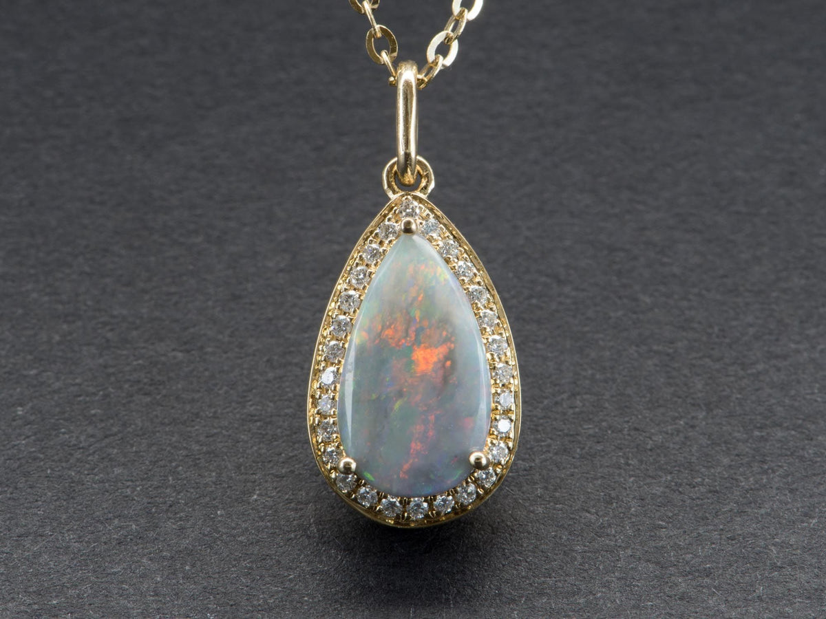 1.24ct Solid Australian Opal with Diamond Halo 14K Gold Pendant Charm R4157 Aurora Designer