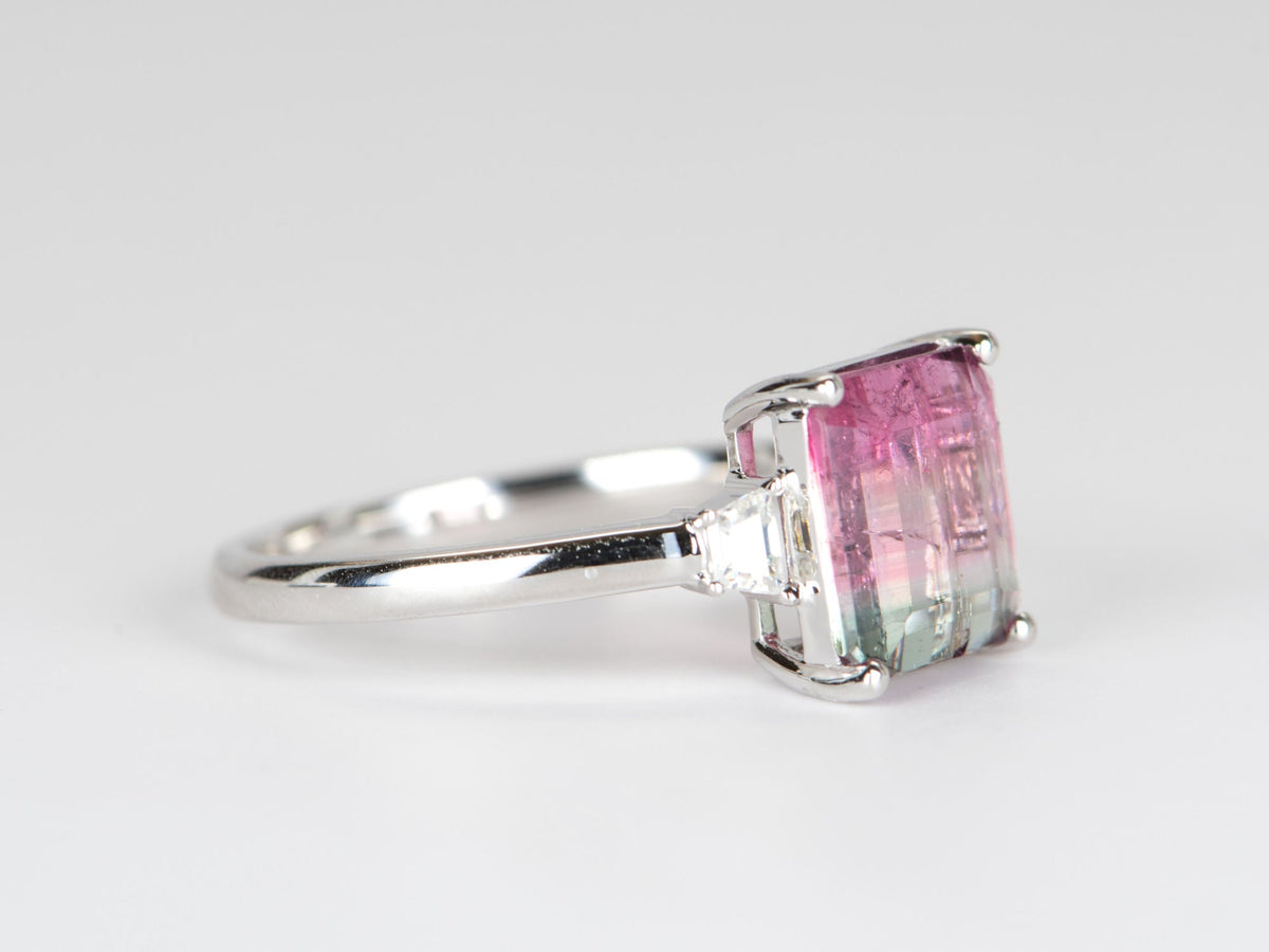 2.4ct Bi-Color Tourmaline with Moissanite Sides 14K White Gold Ring R6334 Aurora Designer
