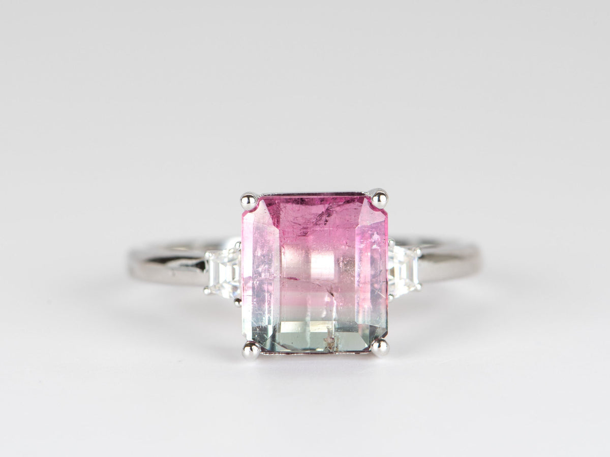 2.4ct Bi-Color Tourmaline with Moissanite Sides 14K White Gold Ring R6334 Aurora Designer