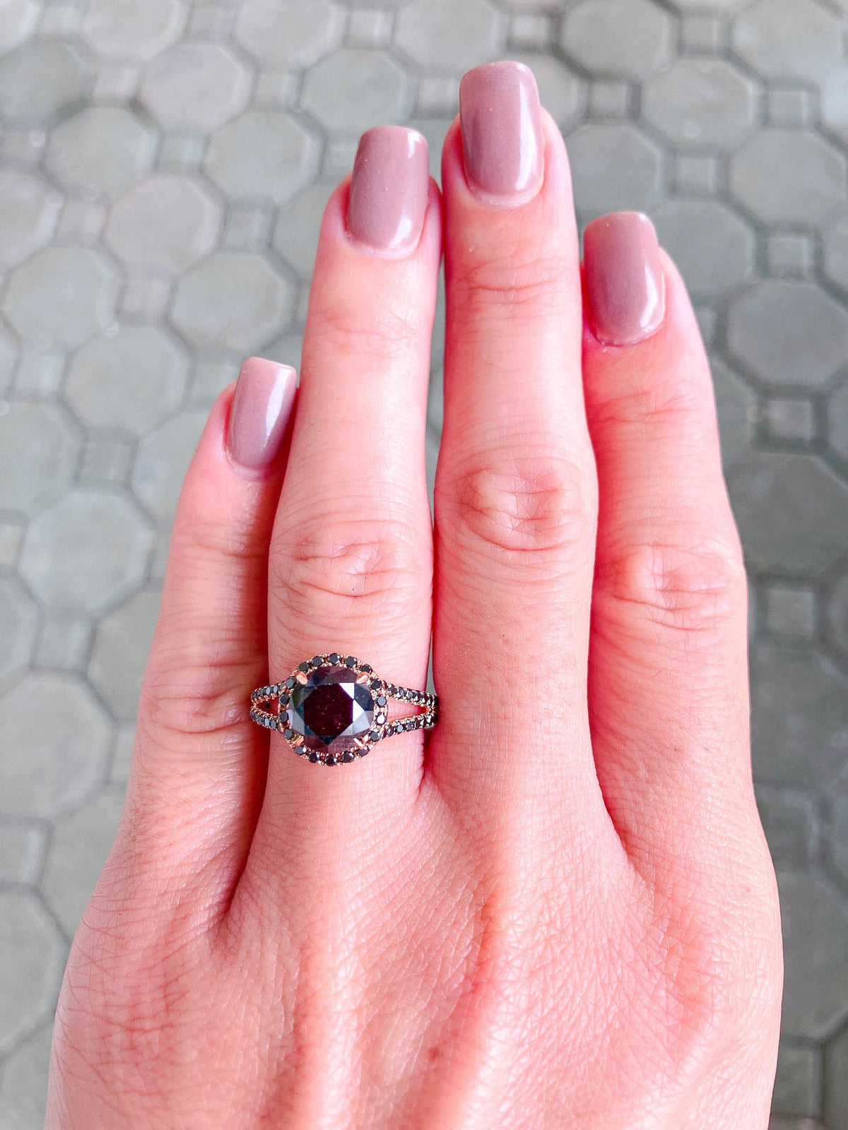 2.96ct Round Black Diamond Halo and Pave Band 14K Gold Engagement Ring R6336 Aurora Designer